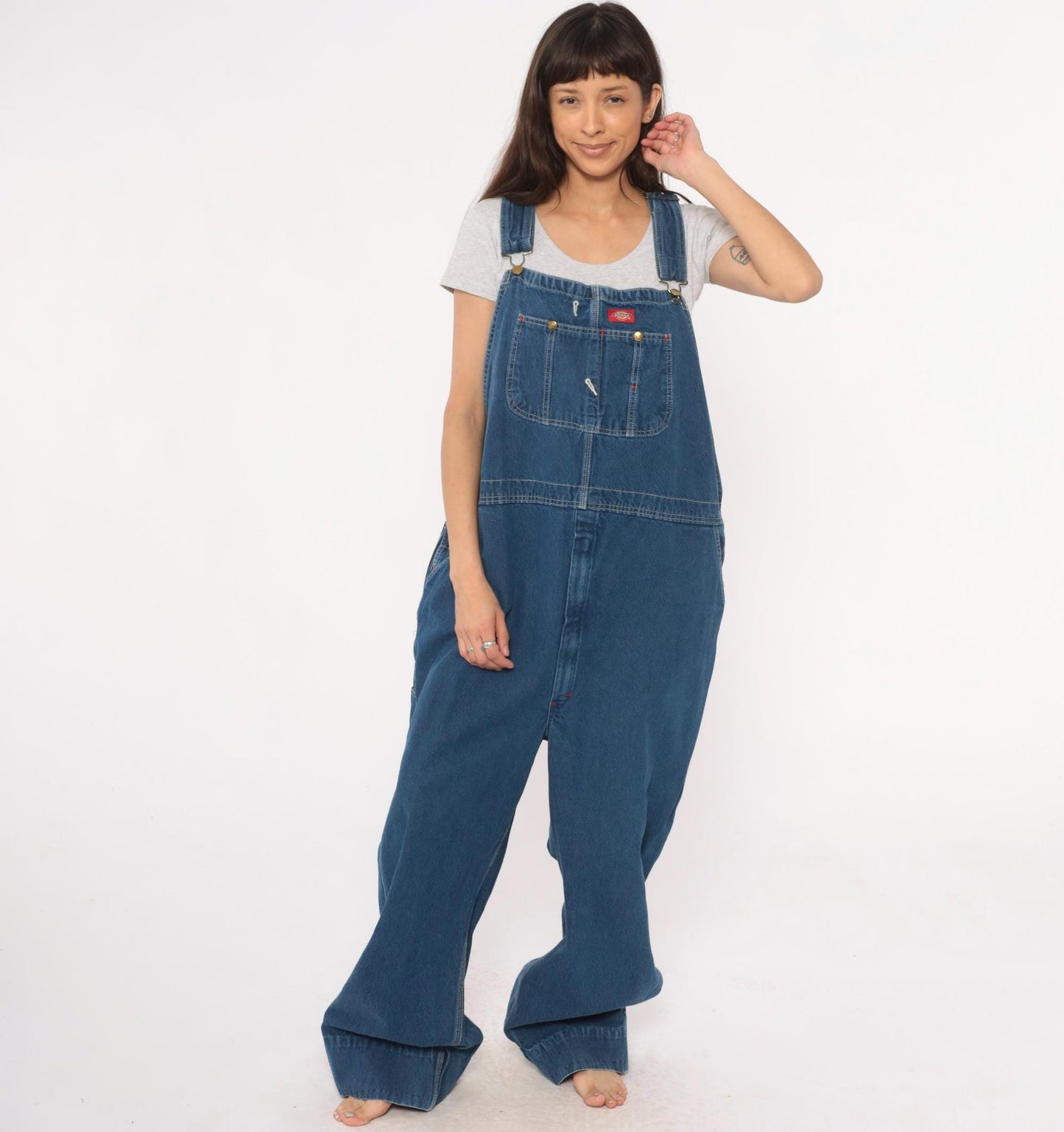 Y2K Dickies Blue Denim Overalls Carpenter Workwear Cotton Medium