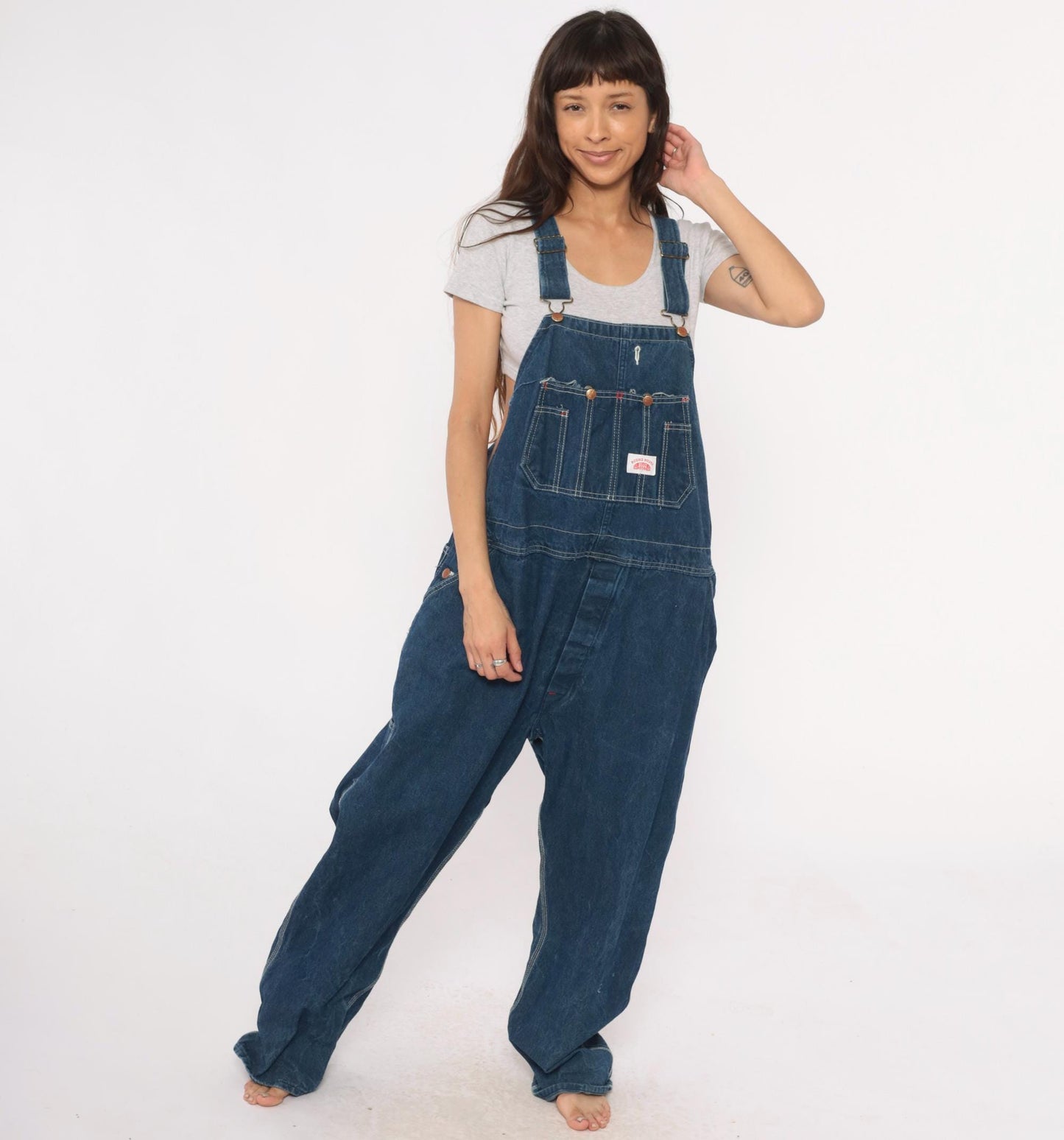 90s Roundhouse Dark Indigo Denim Bib Overalls Cotton Carpenter Dungarees Extra Extra Large XXL