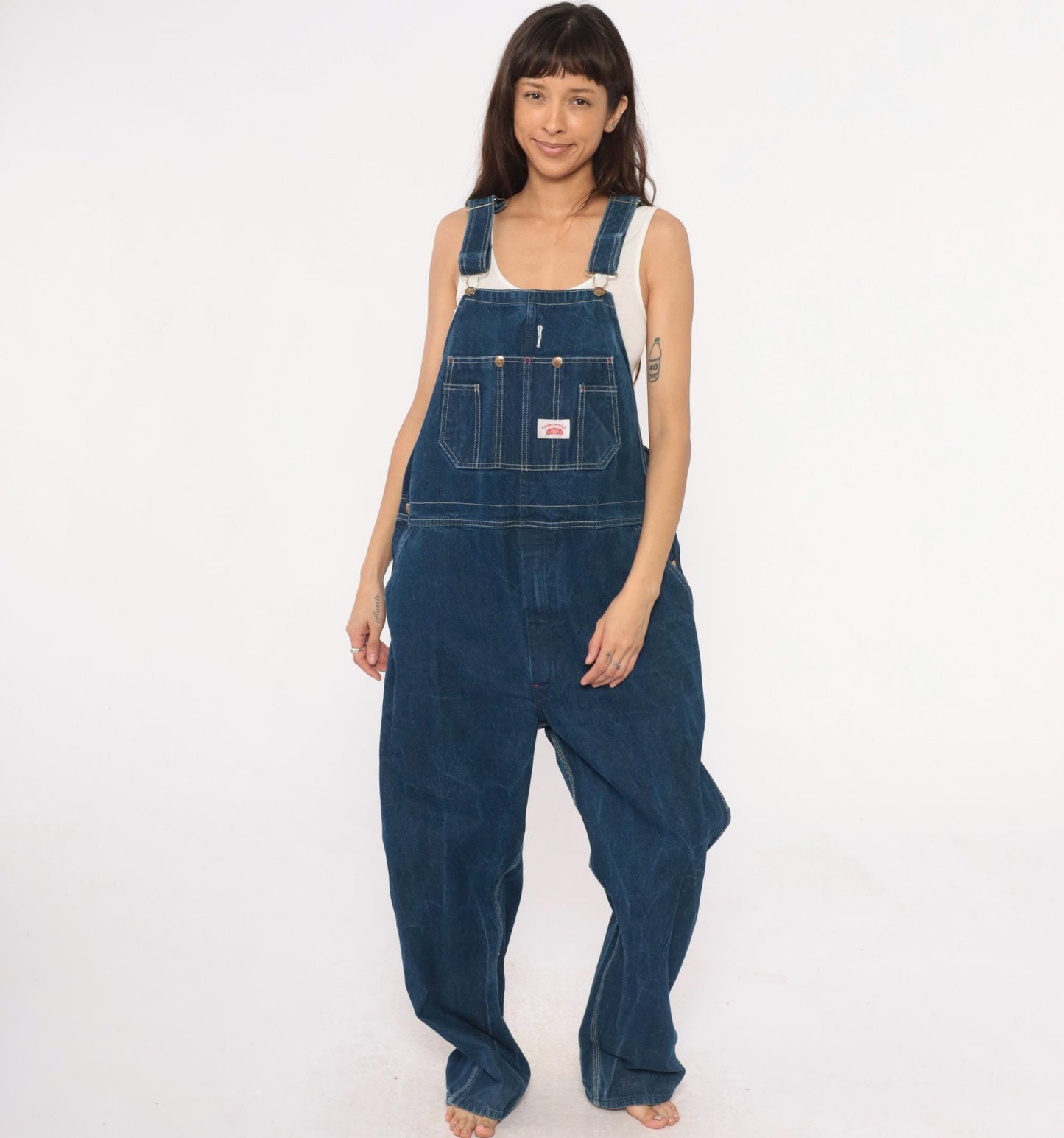 Y2K Roundhouse Dark Blue Denim Overalls Carpenter Workwear Cotton Extra Large