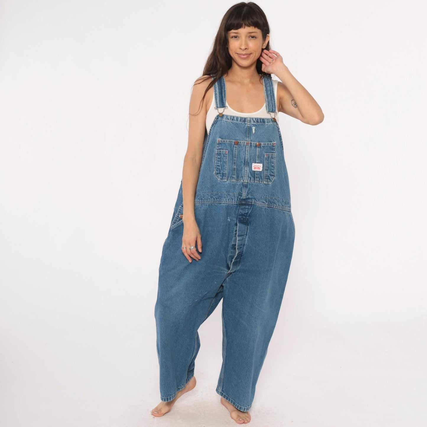 90s Roundhouse Denim Overalls Medium Wash Bib Straight Leg Medium