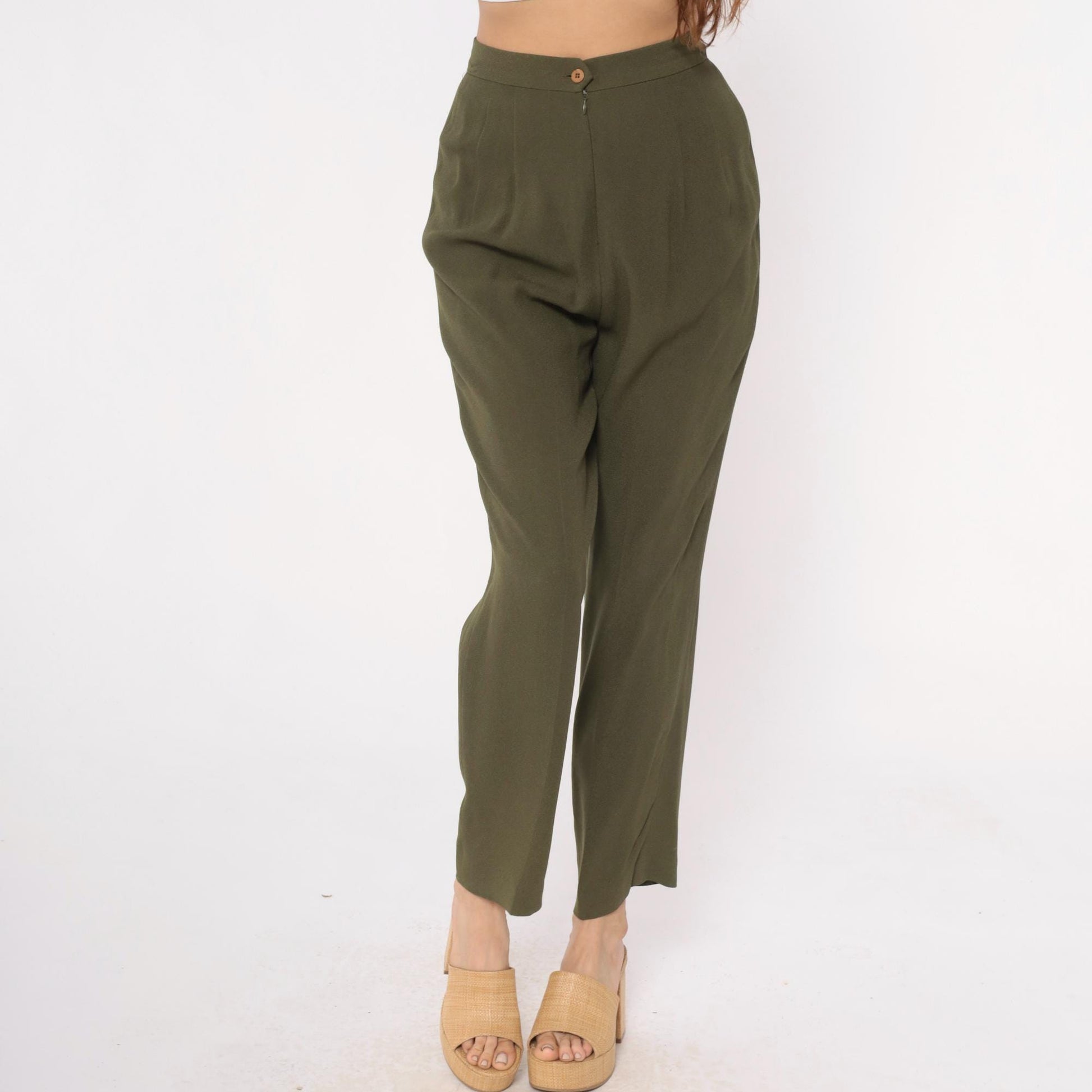 90s Zelda Olive Green High-Waisted Pleated Trousers Small S