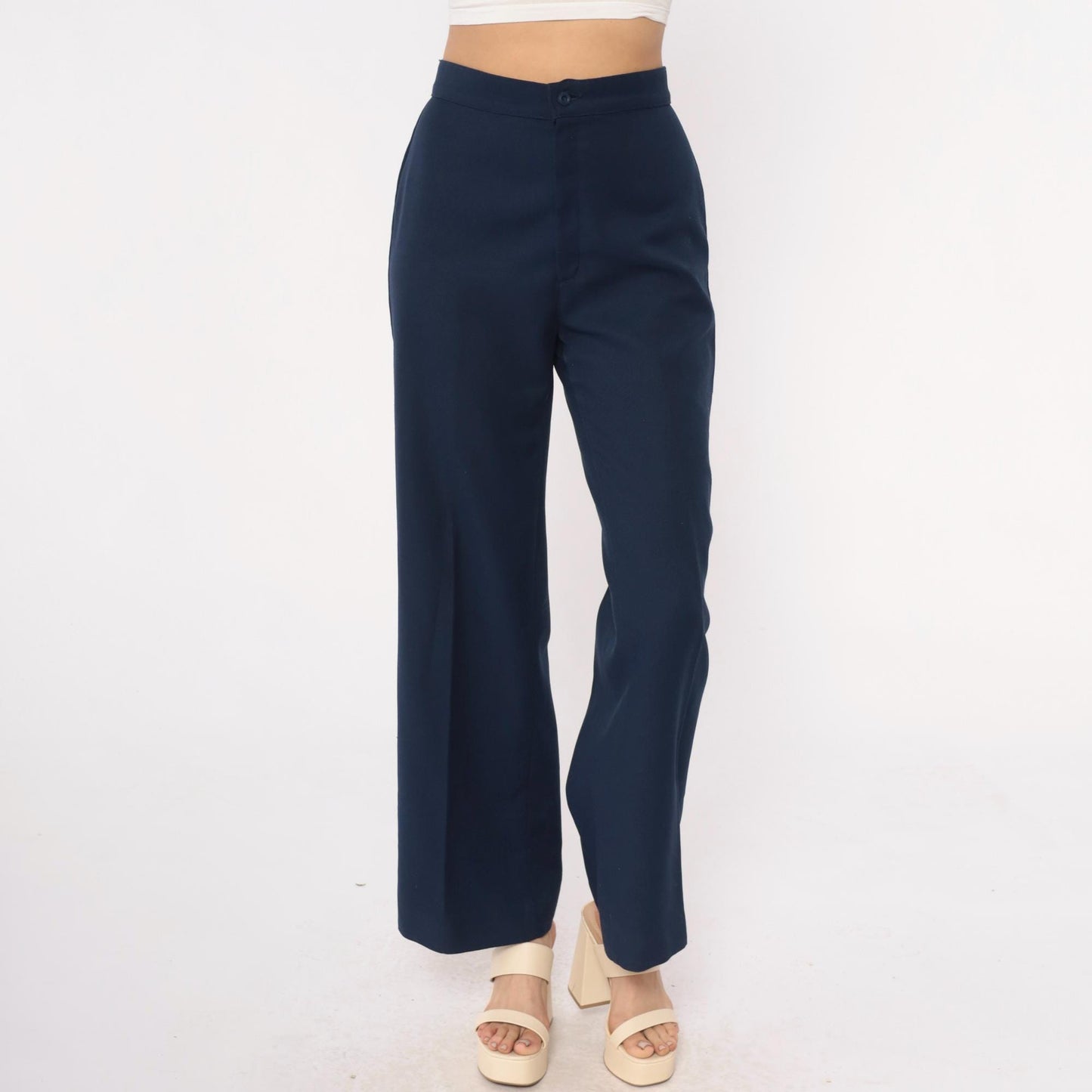70s Levi Strauss High-Waisted Wide-Leg Navy Trousers Small