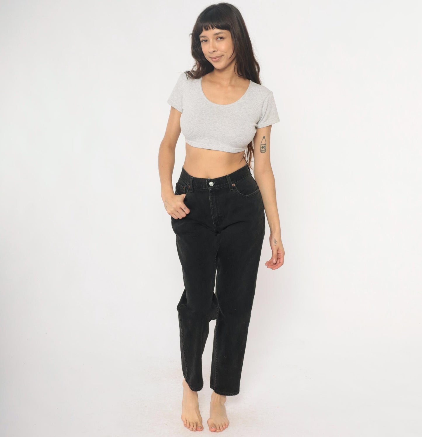 Levi's 550 Black High-Waisted Straight Leg Jeans Y2K Denim Medium