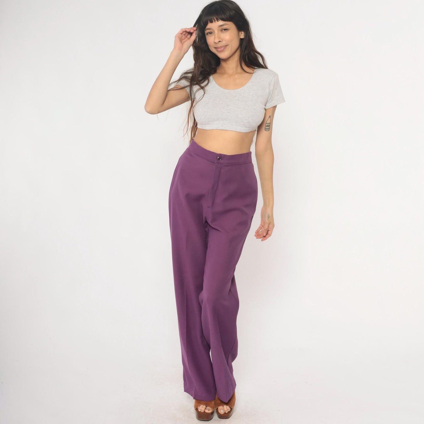 70s Levi's Purple High Waisted Wide Leg Trousers Medium M