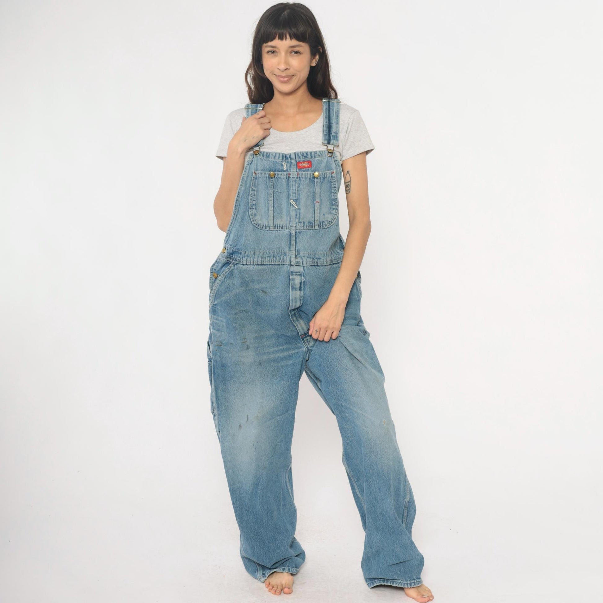 Dickies Y2K Light Blue Denim Overalls Distressed Workwear Plus Size XXL
