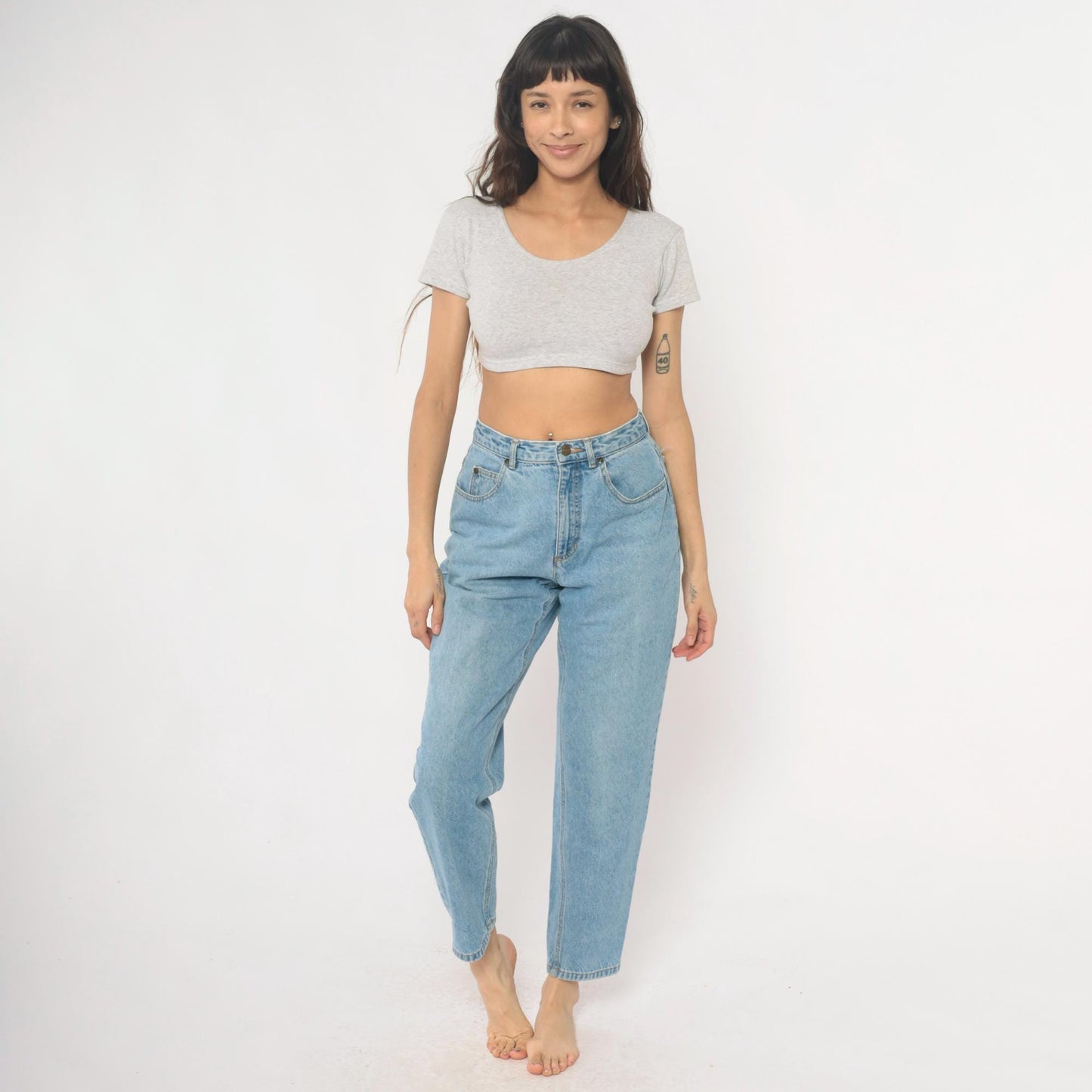 90s Liz Authentic High Waisted Jeans Light Wash Leaf Pocket Medium