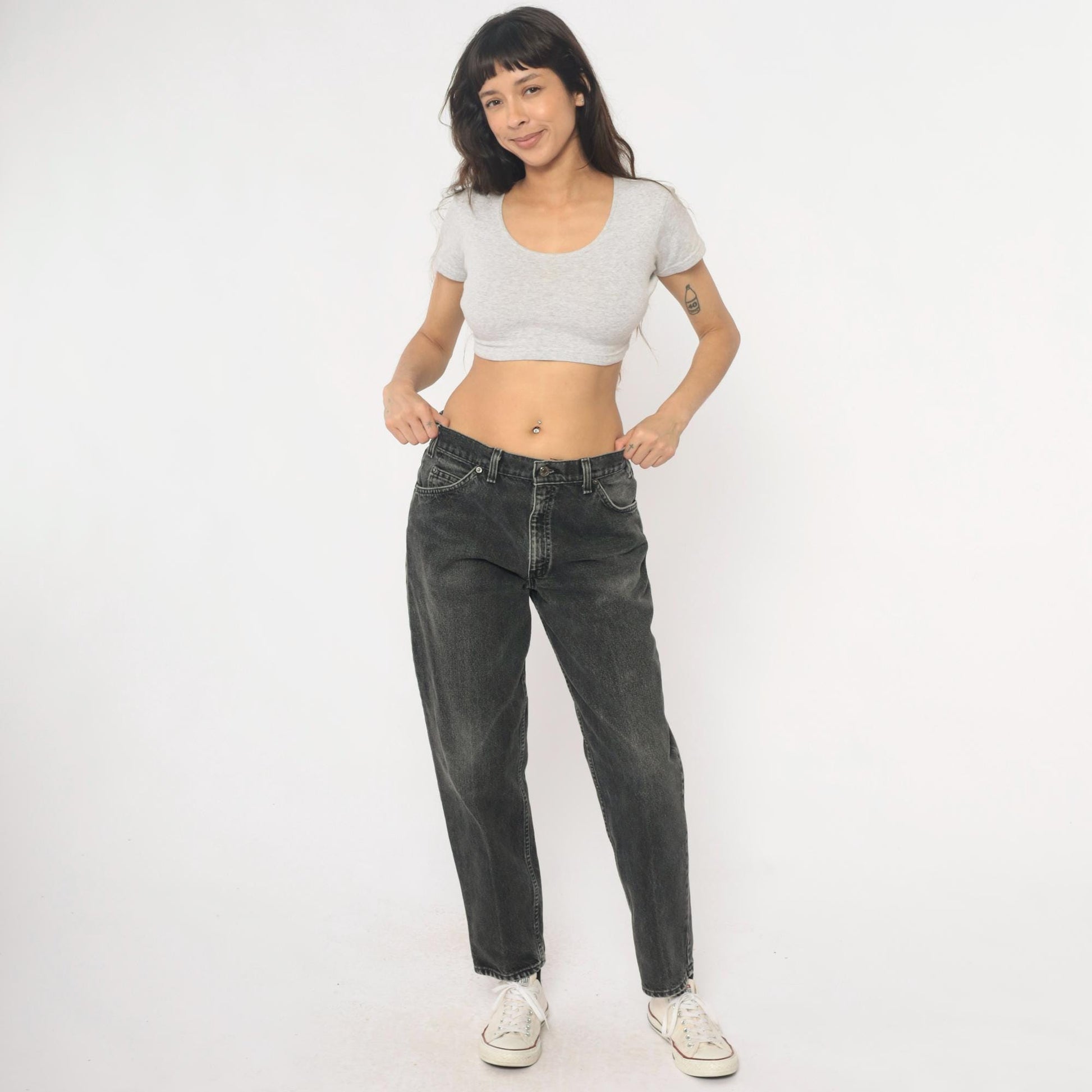90s Levi's 550 Black Faded Denim High Waist Straight Leg Jeans 33