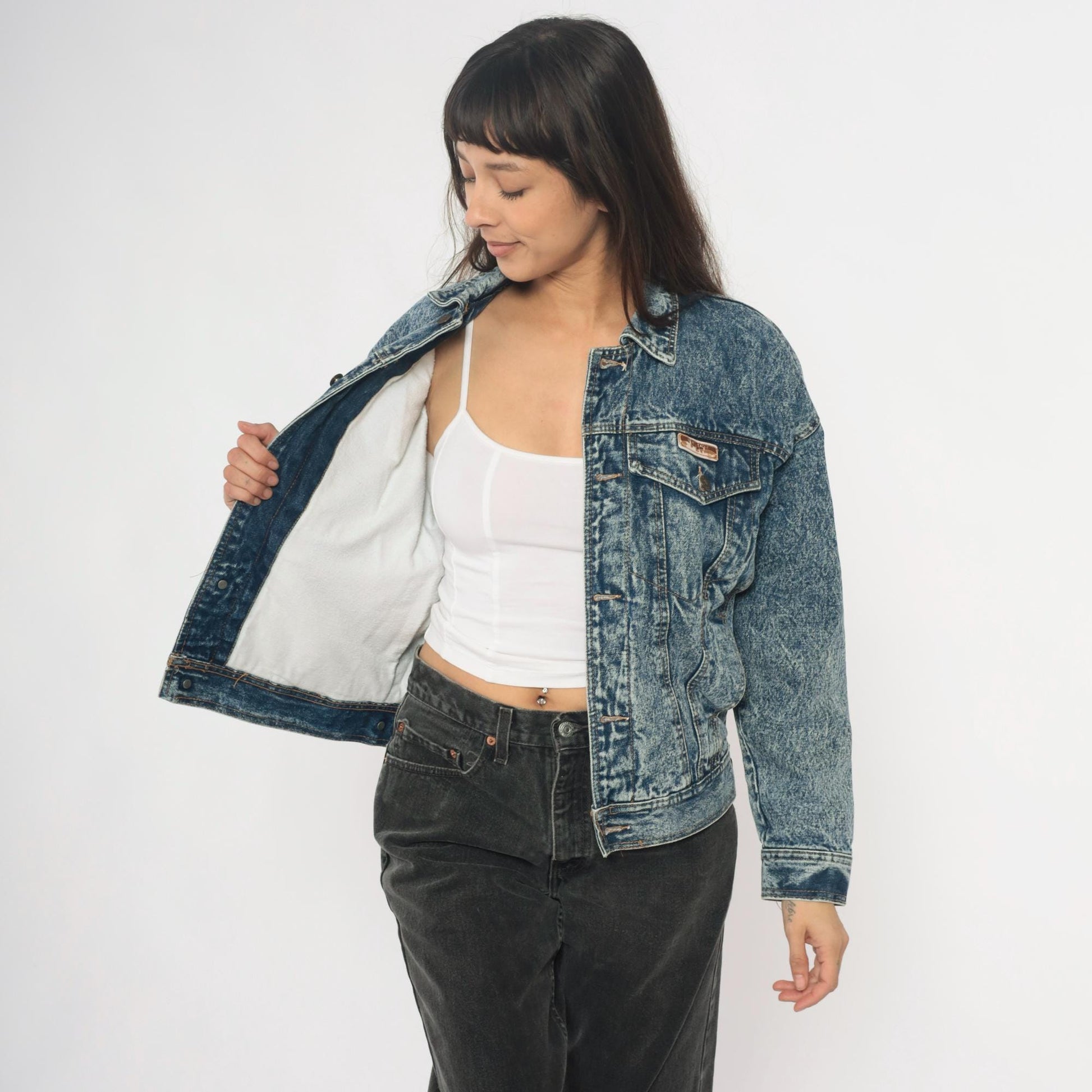 90s Blue Eagle Acid Wash Denim Jacket Cropped Trucker Small S