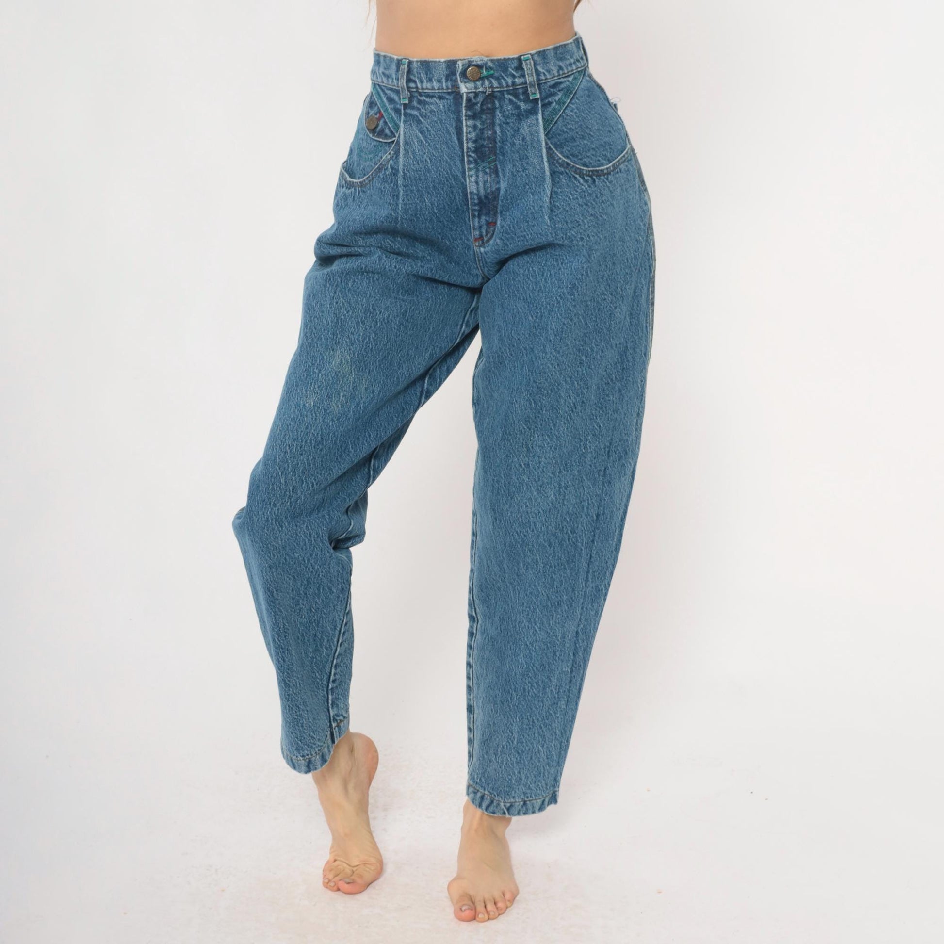 Lee Mom Jeans 90s High Waist Tapered Denim Medium Blue Wash Extra Small XS