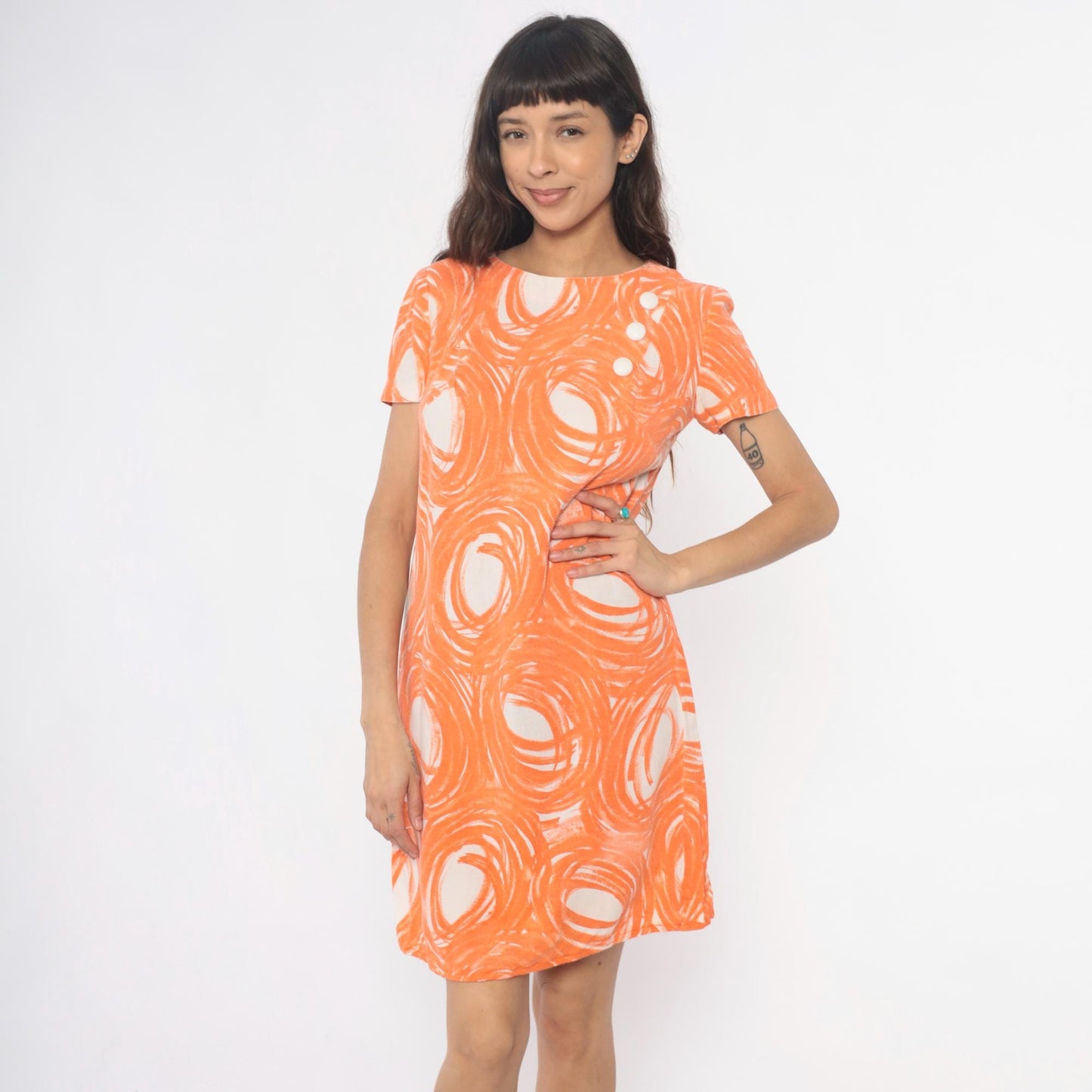 60s Mod Shift Dress Orange White Swirl Print Vogue Special Small