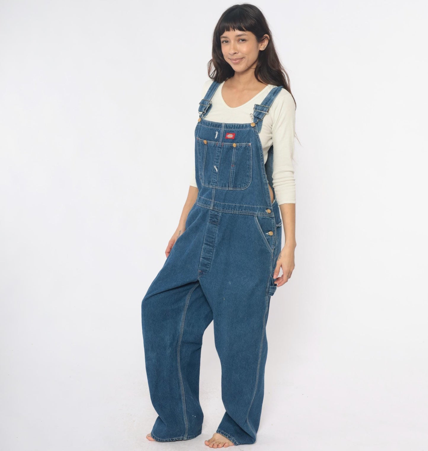 90s Dickies Denim Overalls Blue Cotton Bib Wide Leg Extra Large XL