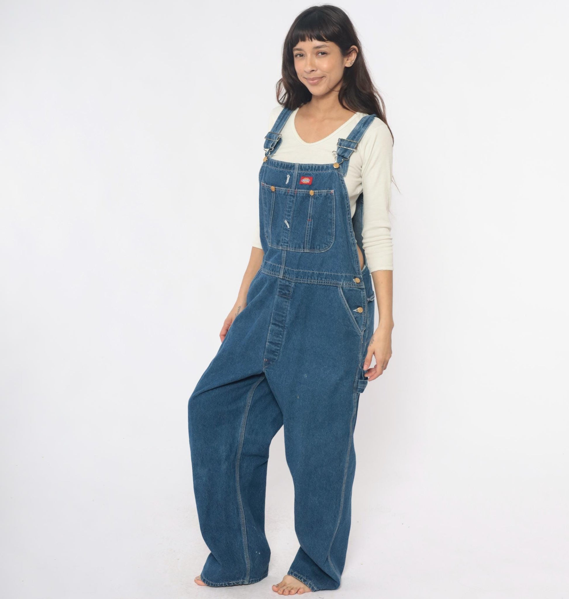 90s Dickies Denim Overalls Blue Cotton Bib Wide Leg Extra Large XL