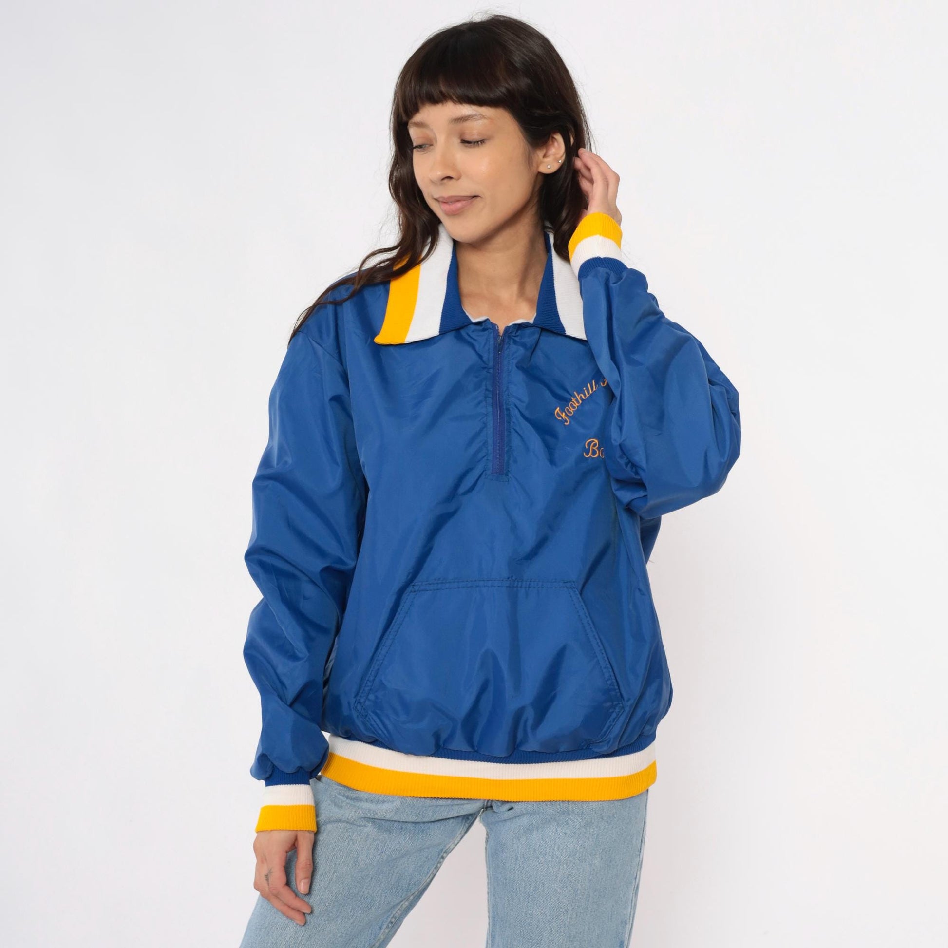 90s Blue Windbreaker Half Zip Pullover Foothill Athletics Embroidered Medium