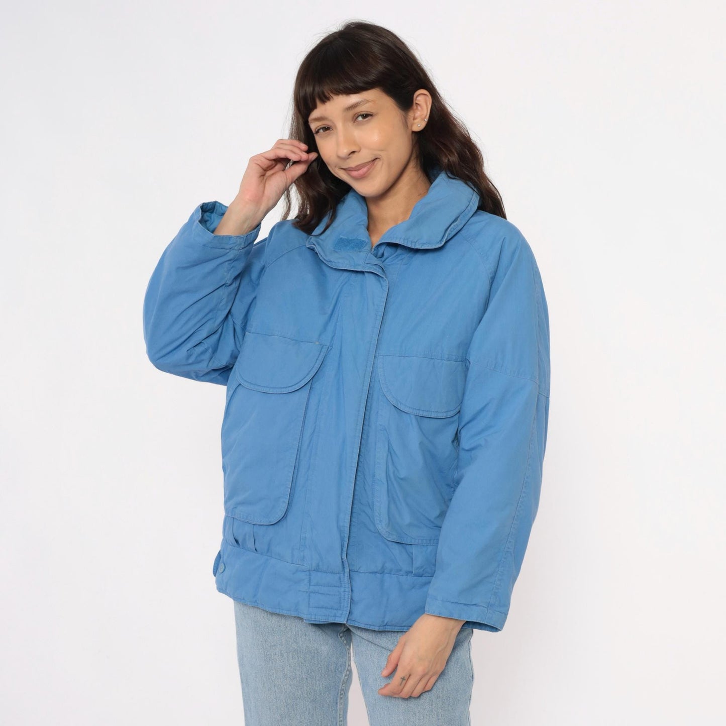 80s London Fog Periwinkle Puffer Jacket Down-Filled Raglan Small