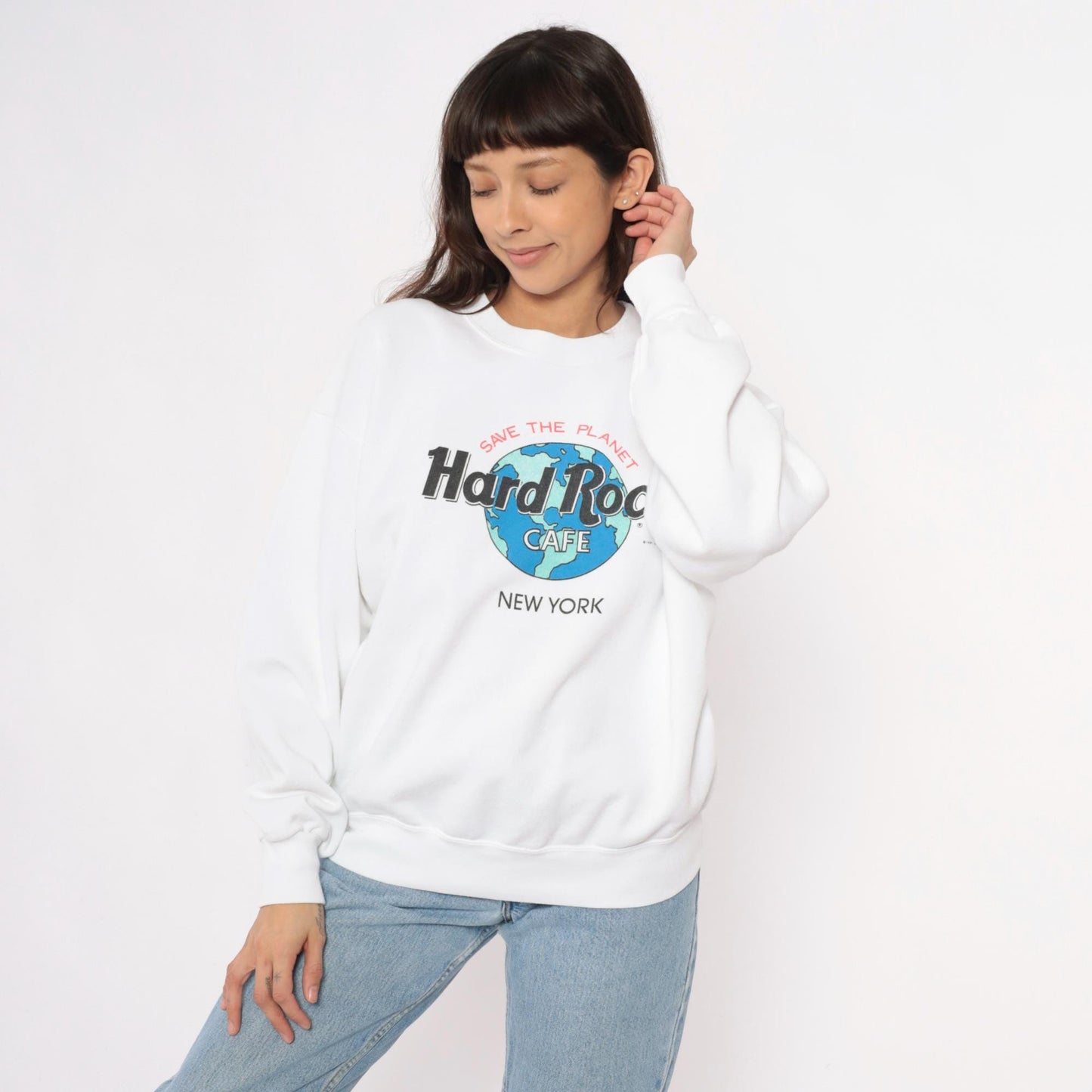 90s Hard Rock Cafe New York Sweatshirt White Save The Planet Crewneck Large L