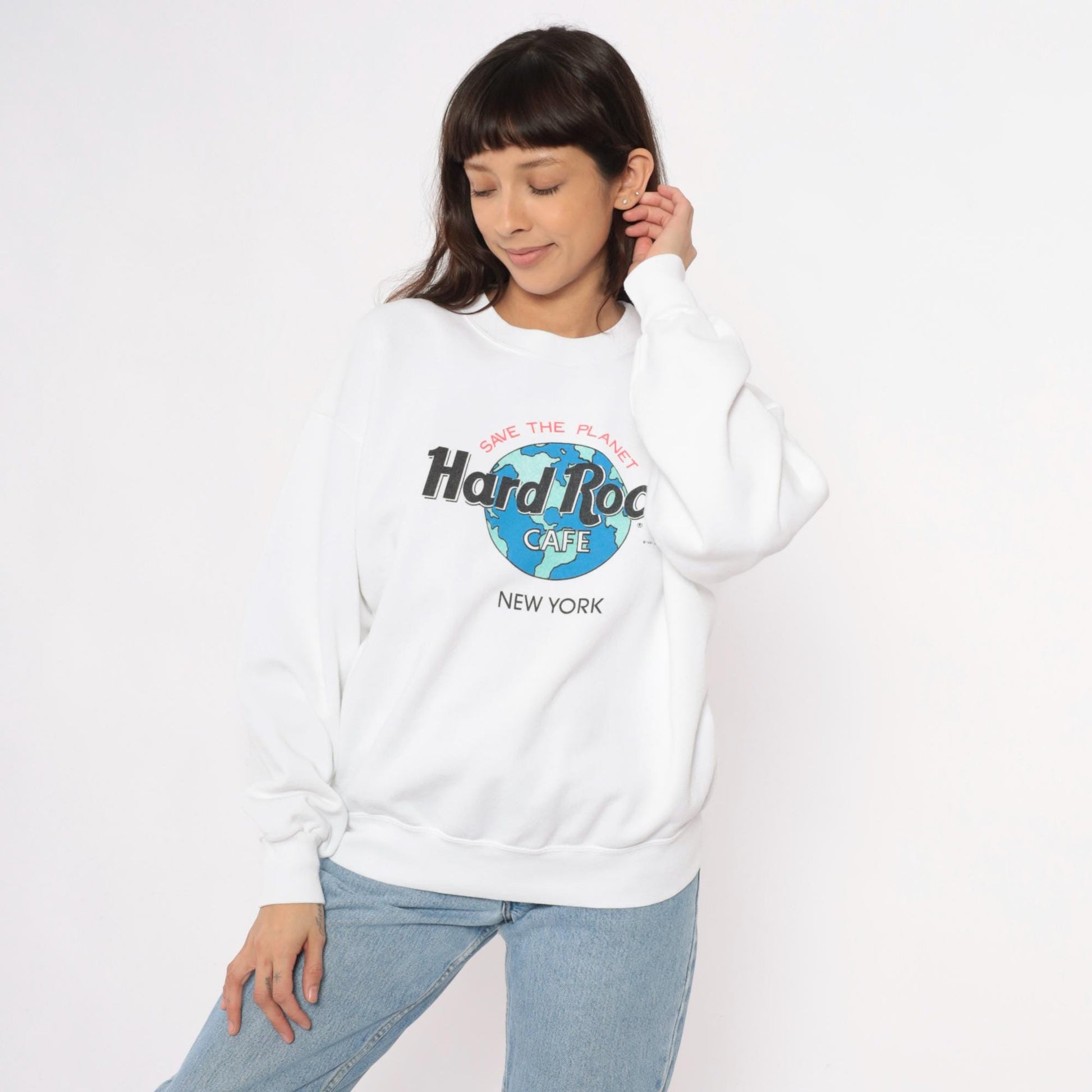 90s Hard Rock Cafe New York Sweatshirt White Save The Planet Crewneck Large L