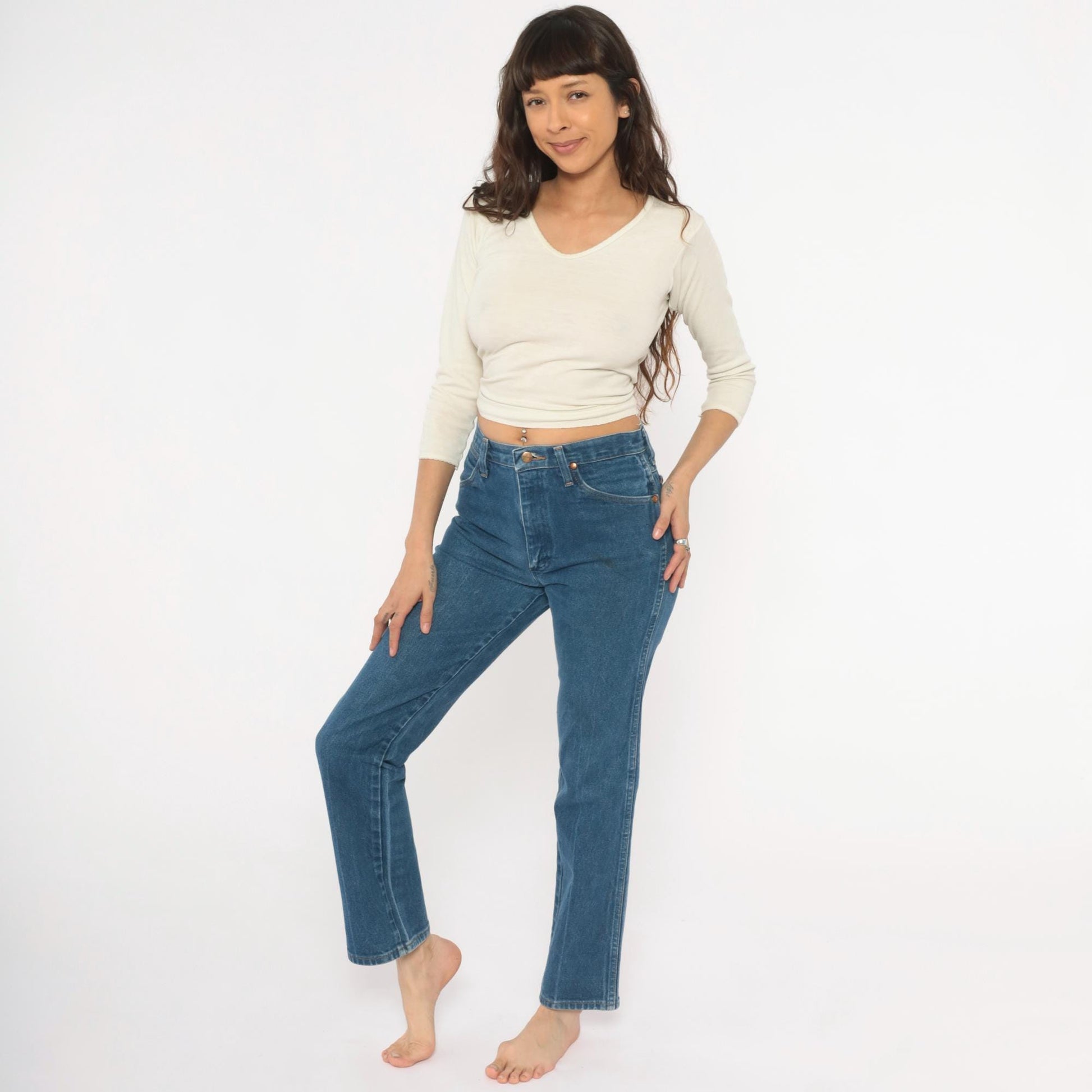 90s Wrangler High Waisted Straight Leg Jeans Medium Wash Blue Denim Small
