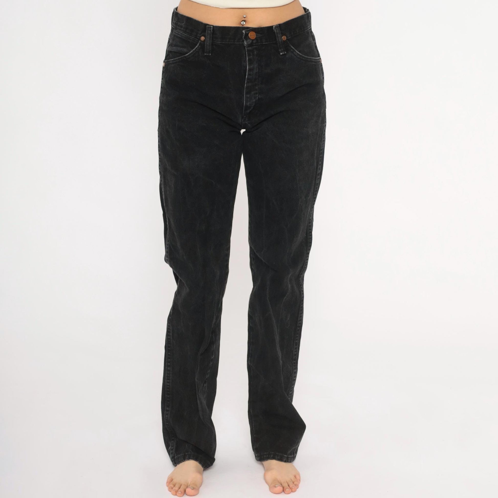 90s Wrangler High Rise Straight Leg Jeans Faded Black Denim Medium M