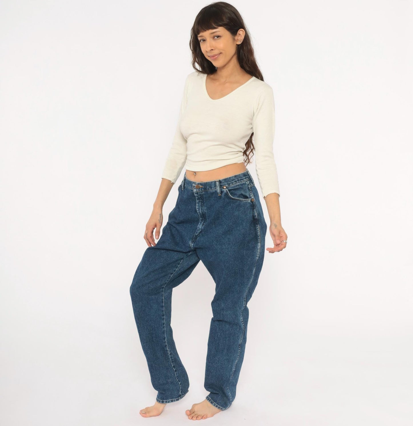 Wrangler High Rise Straight Leg Jeans Dark Wash Denim 32x33