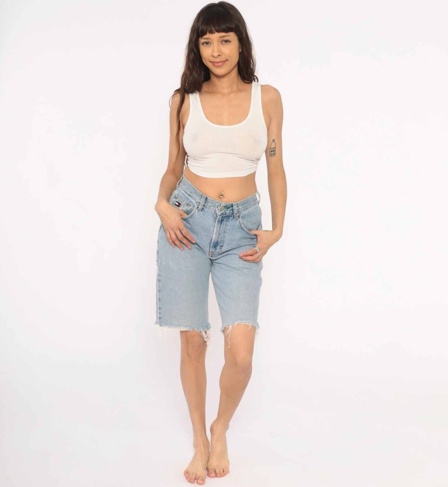 90s Tommy Hilfiger Light Wash Denim Bermuda Shorts High Rise Small S