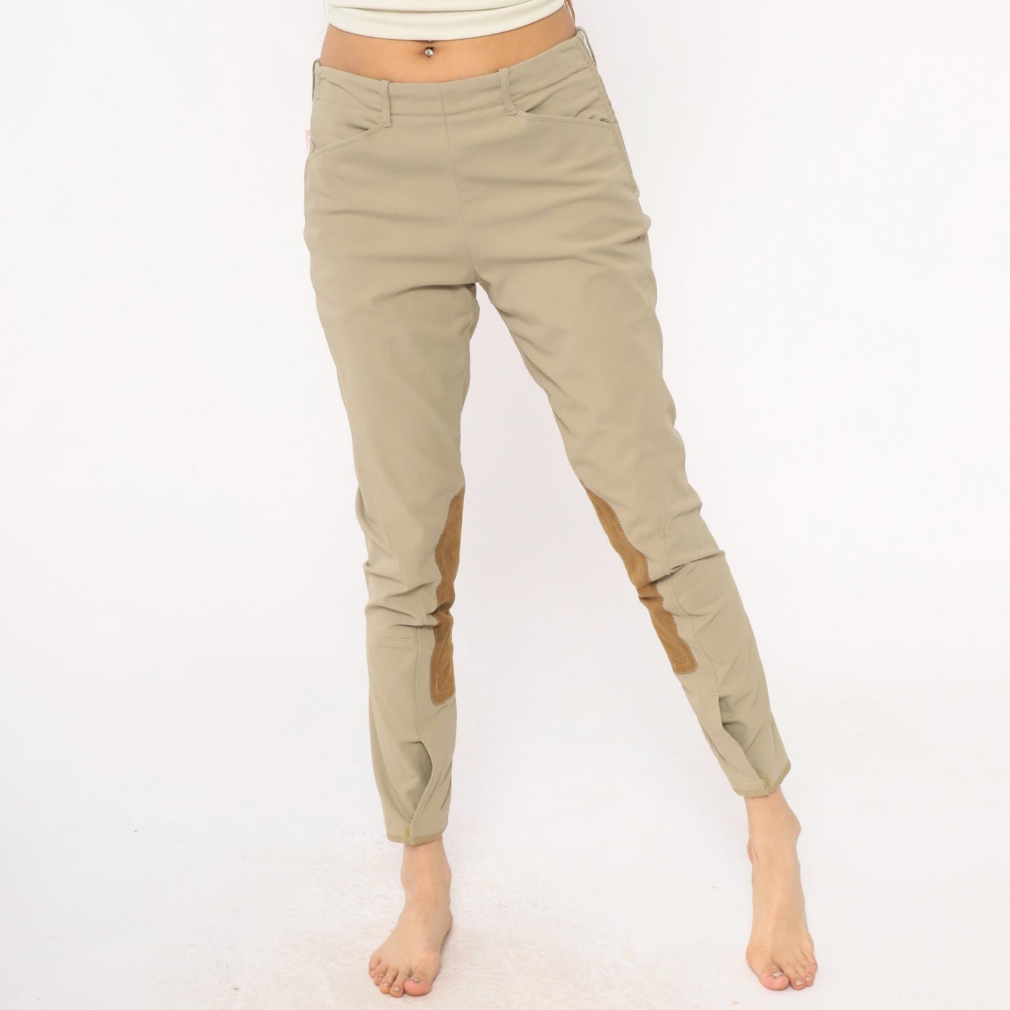 80s Tailored Sportsman Equestrian Riding Breeches Beige Tan Suede Knee Patch Medium