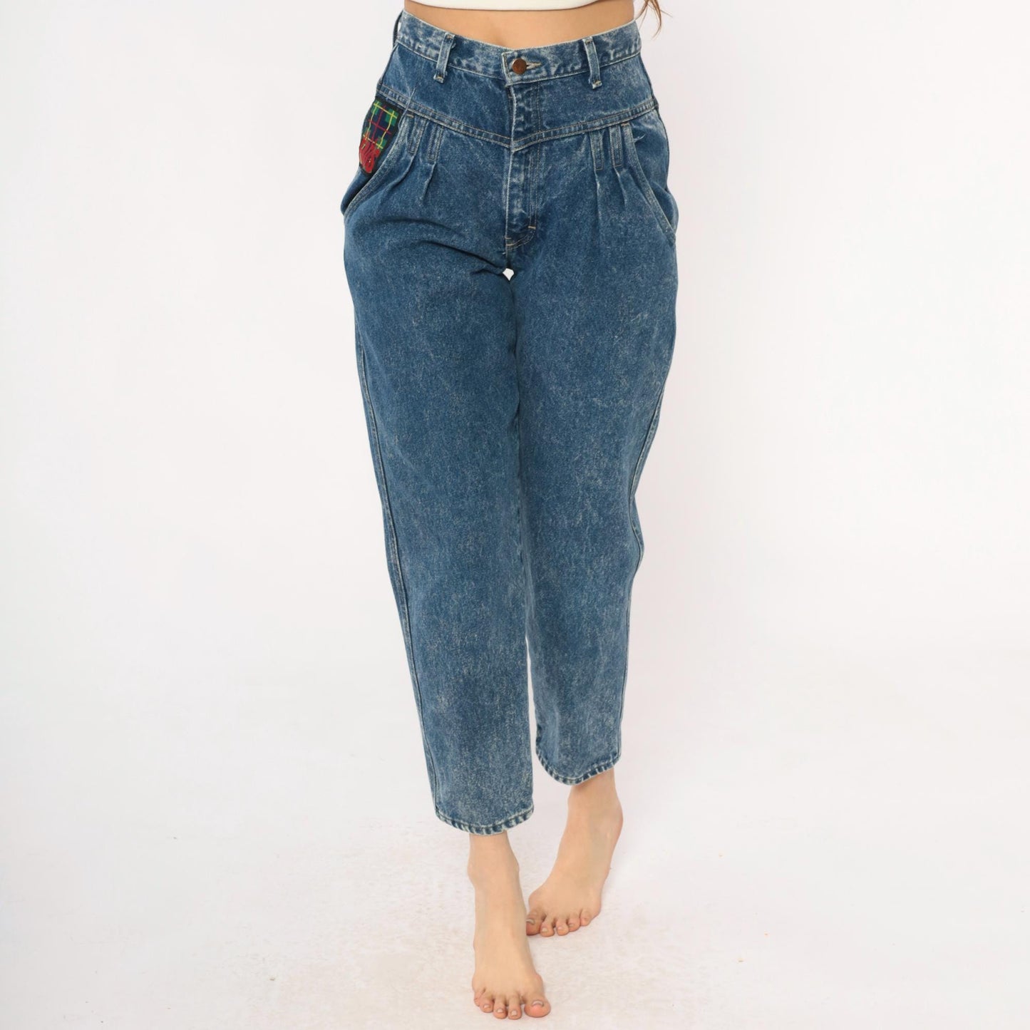 90s Mac Fads High Waist Acid Wash Jeans Pleated Front Tapered Blue Small