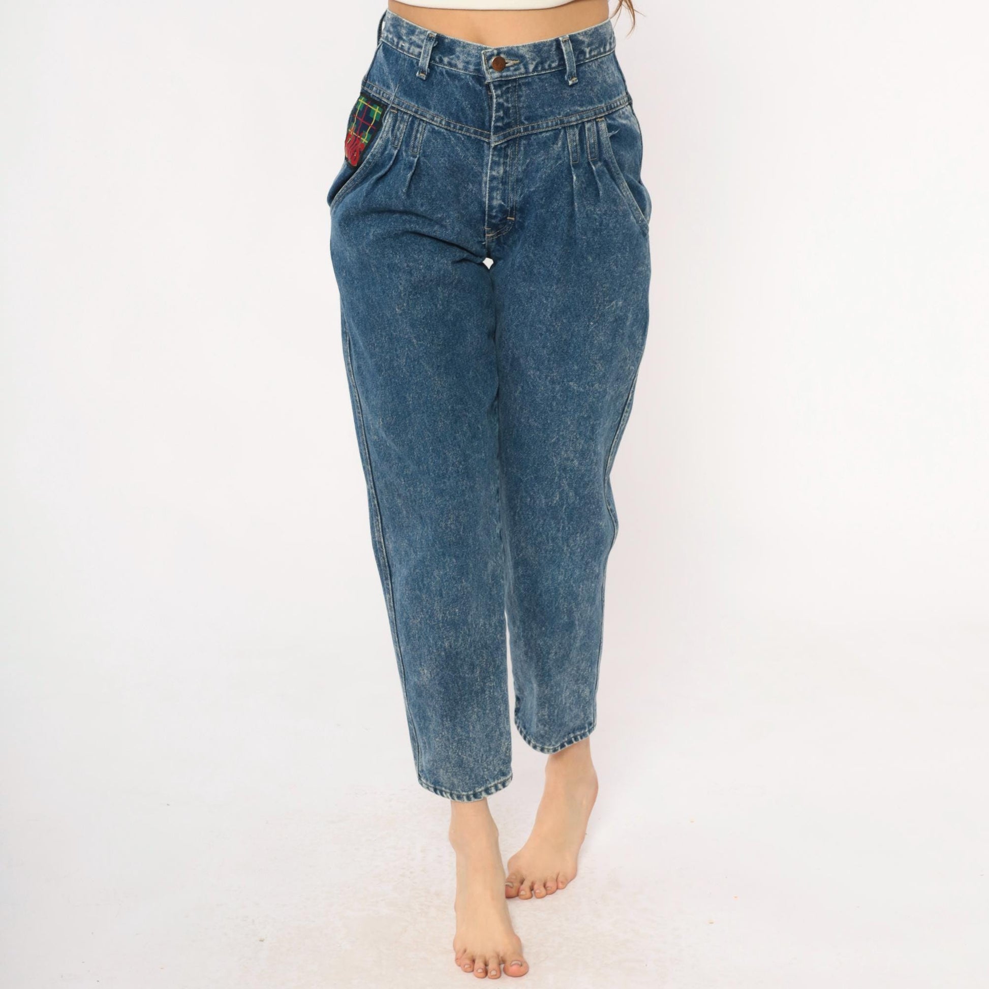 90s Mac Fads High Waist Acid Wash Jeans Pleated Front Tapered Blue Small