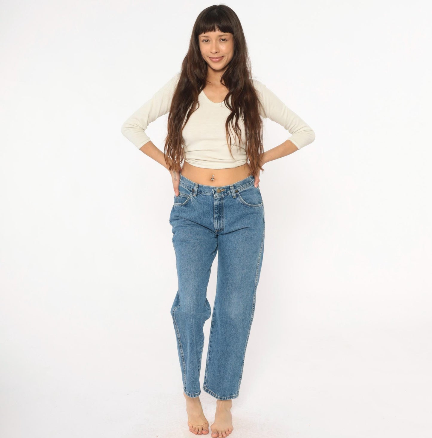 90s Wrangler High-Rise Straight Leg Jeans Medium Blue Denim 32W 30L