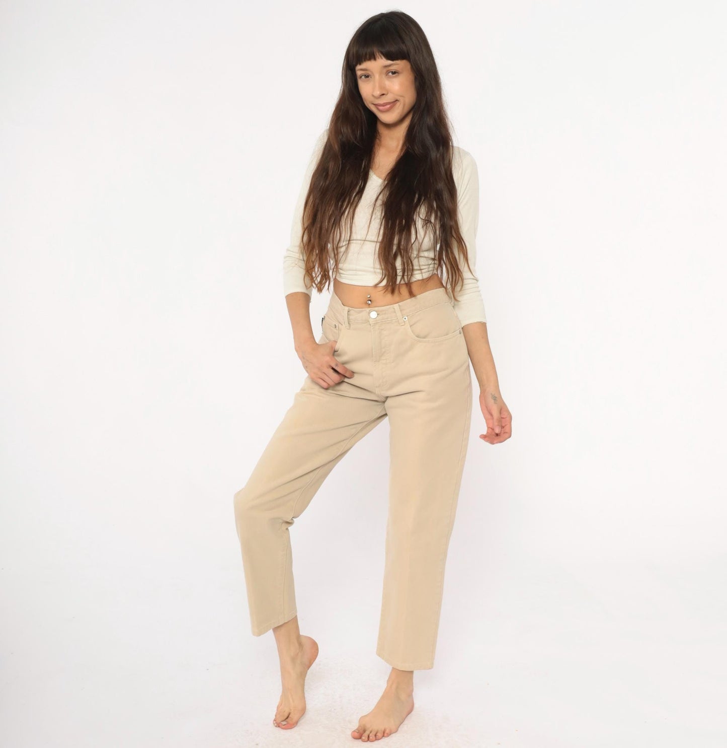 90s Karen Kane Cream High Rise Straight Leg Trousers Medium