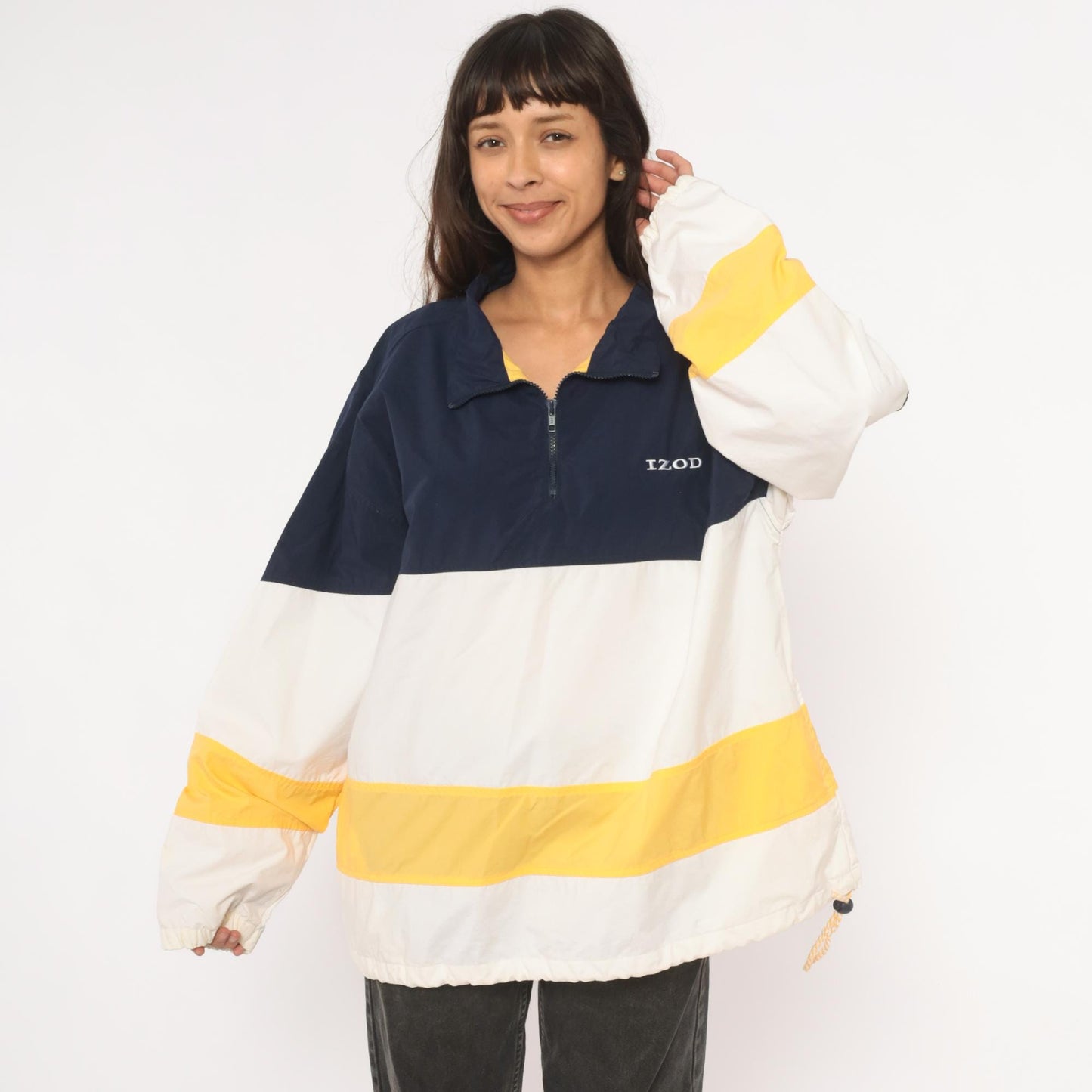 90s Izod Windbreaker Navy White Gold Color Block Half Zip Pullover Large L