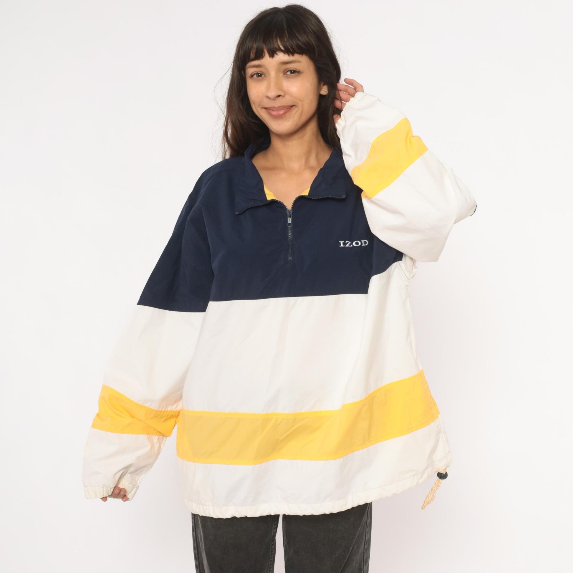 90s Izod Windbreaker Navy White Gold Color Block Half Zip Pullover Large L