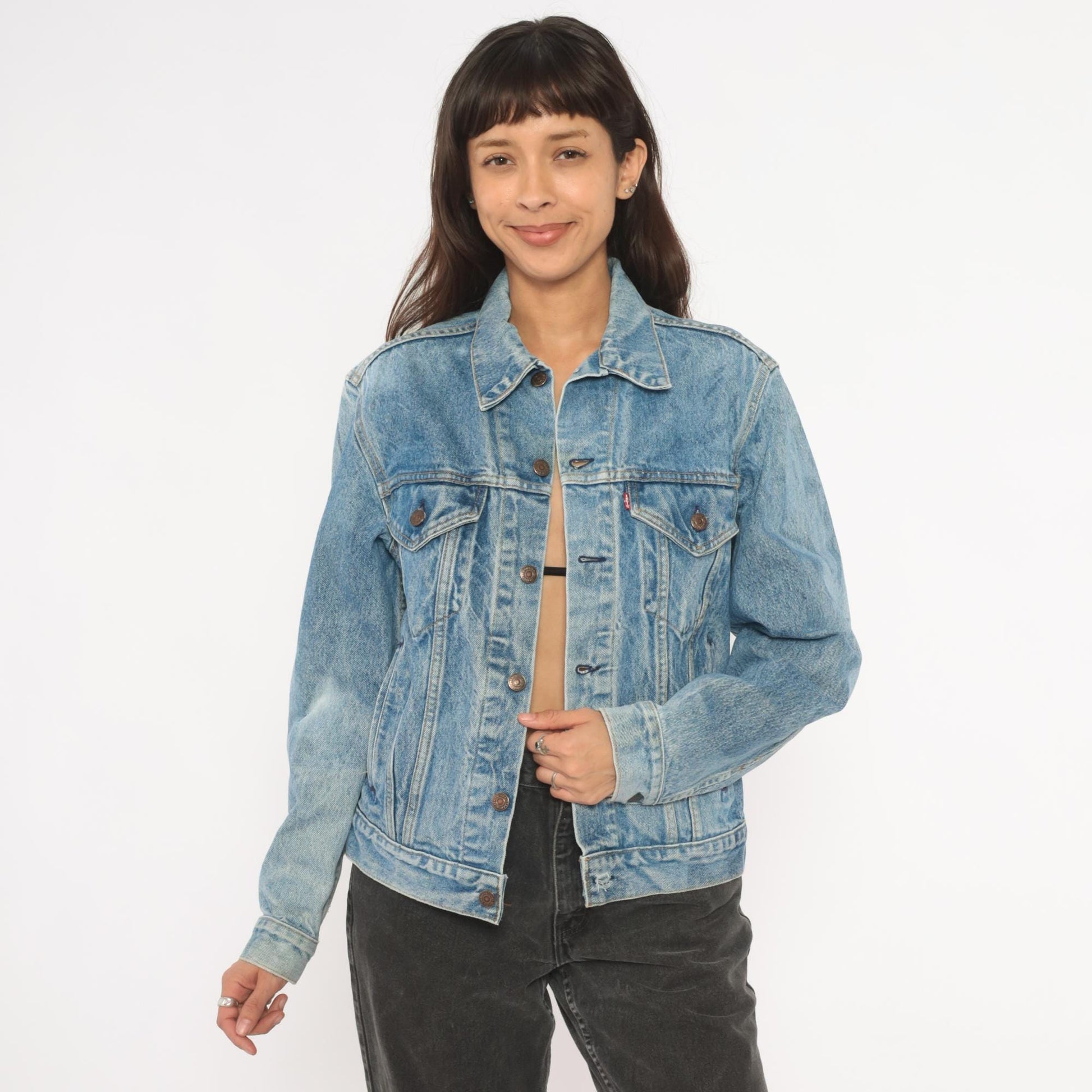 80s Levi's Denim Trucker Jacket Light Acid Wash Blue Small