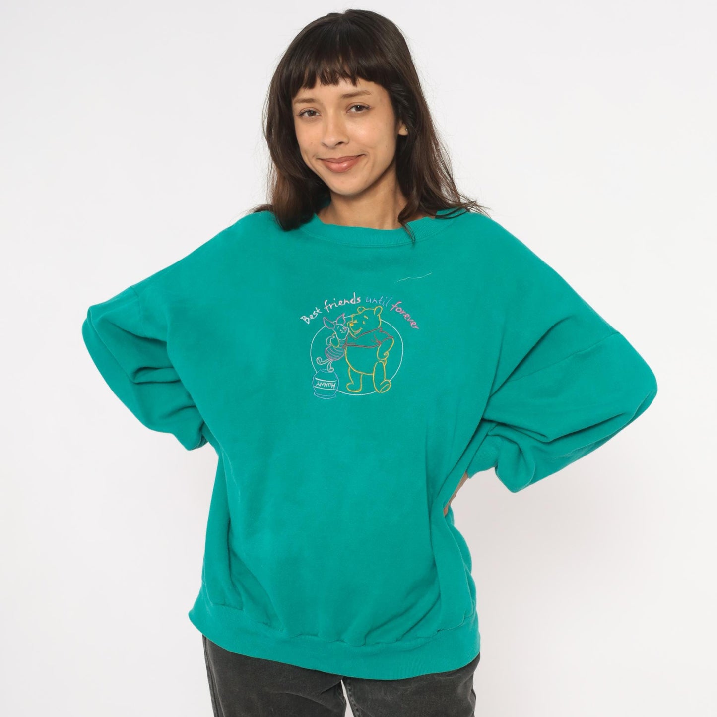 90s Winnie the Pooh Piglet Embroidered Sweatshirt Teal Crewneck Extra Large XL