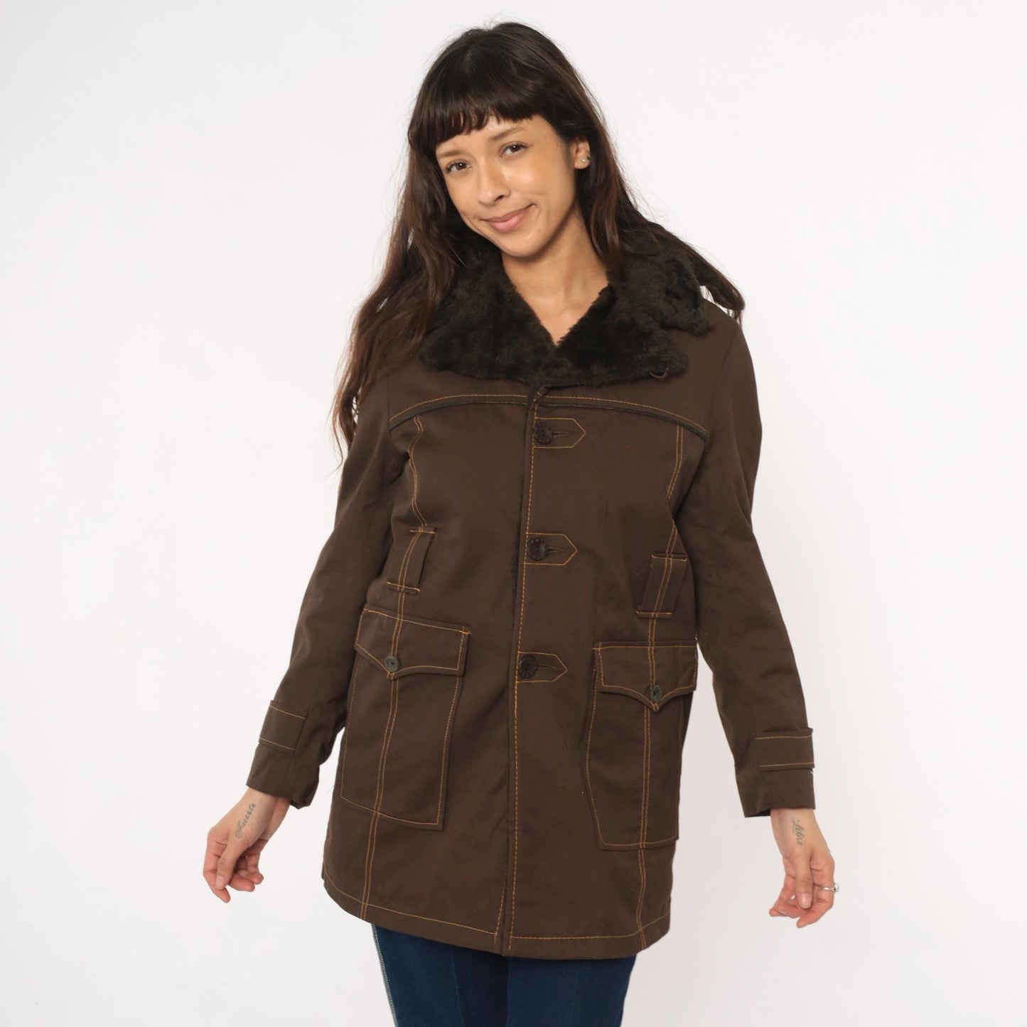 70s McGrégor Brown Parka Detachable Hood Faux Fur Collar Small