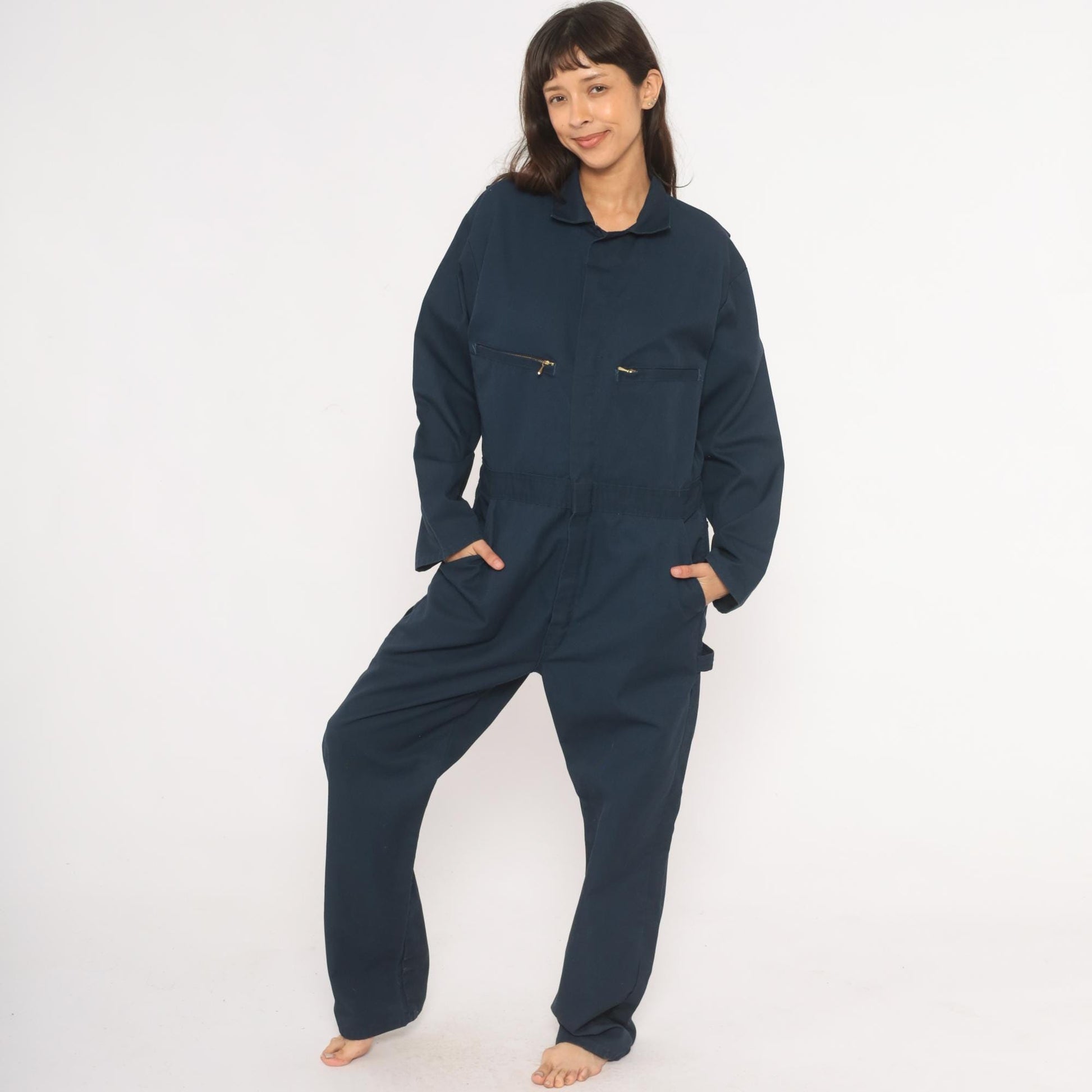 80s Key Navy Coveralls Zip Front Mechanic Jumpsuit Medium 40