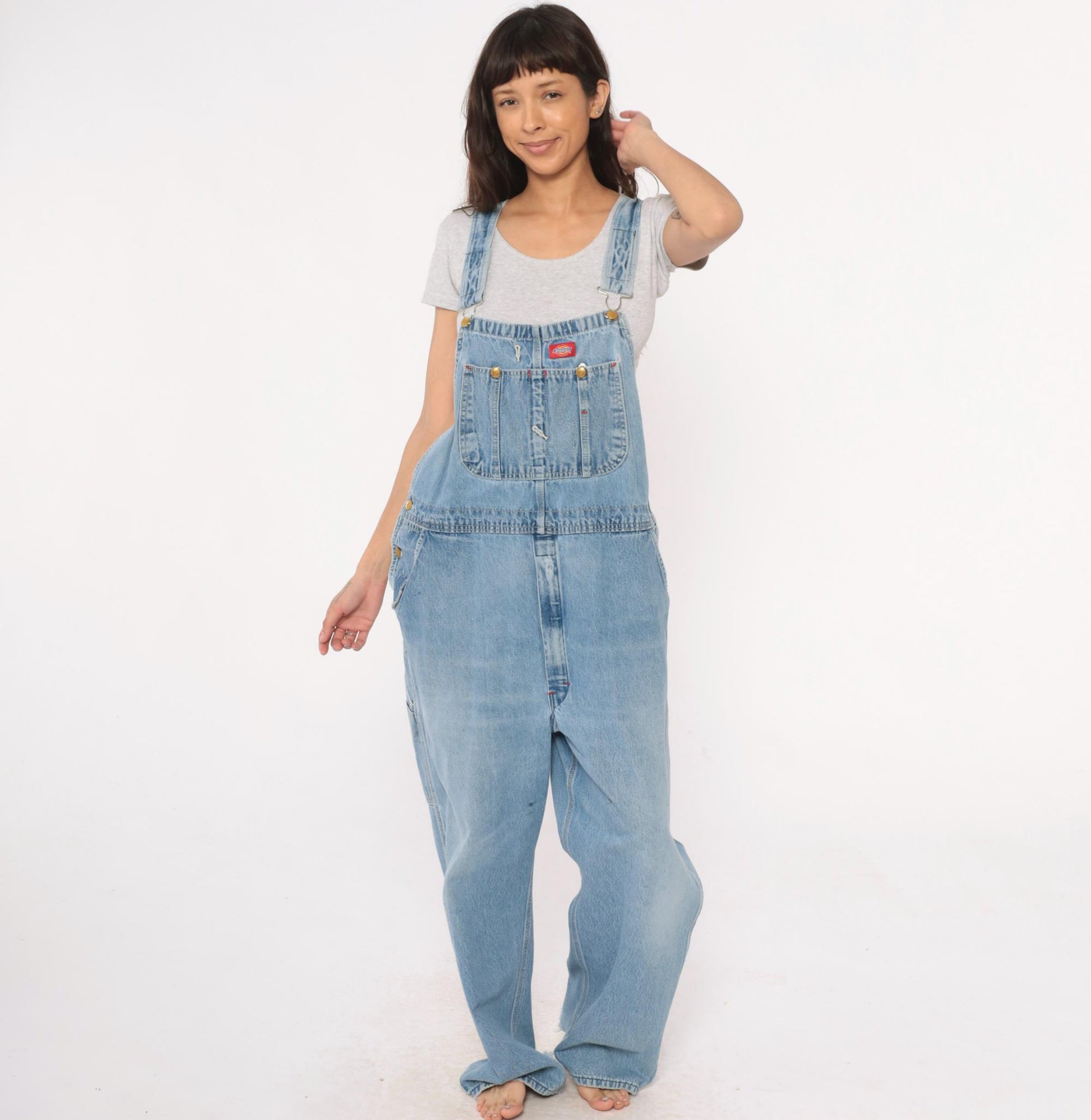 Dickies 90s Denim Overalls Light Blue Wide Leg Workwear Plus Size XXL