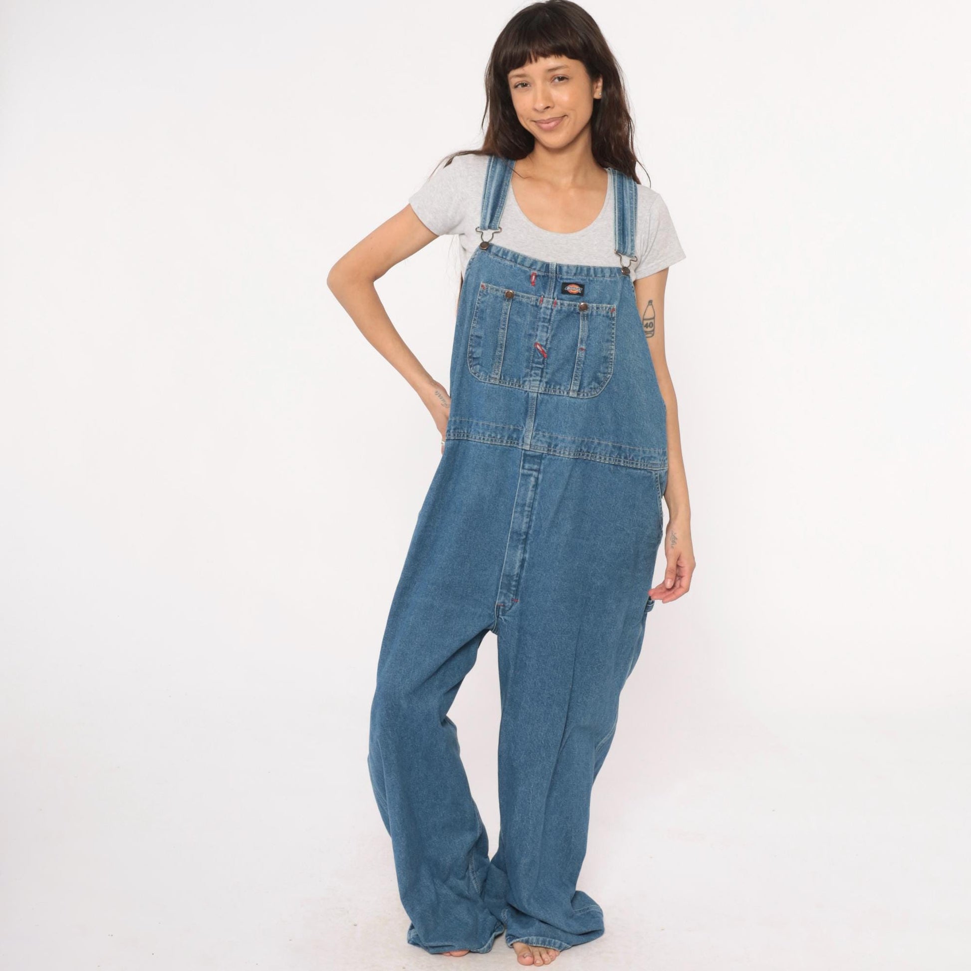 90s Dickies Denim Overalls Blue Baggy Workwear Carpenter Bib XL