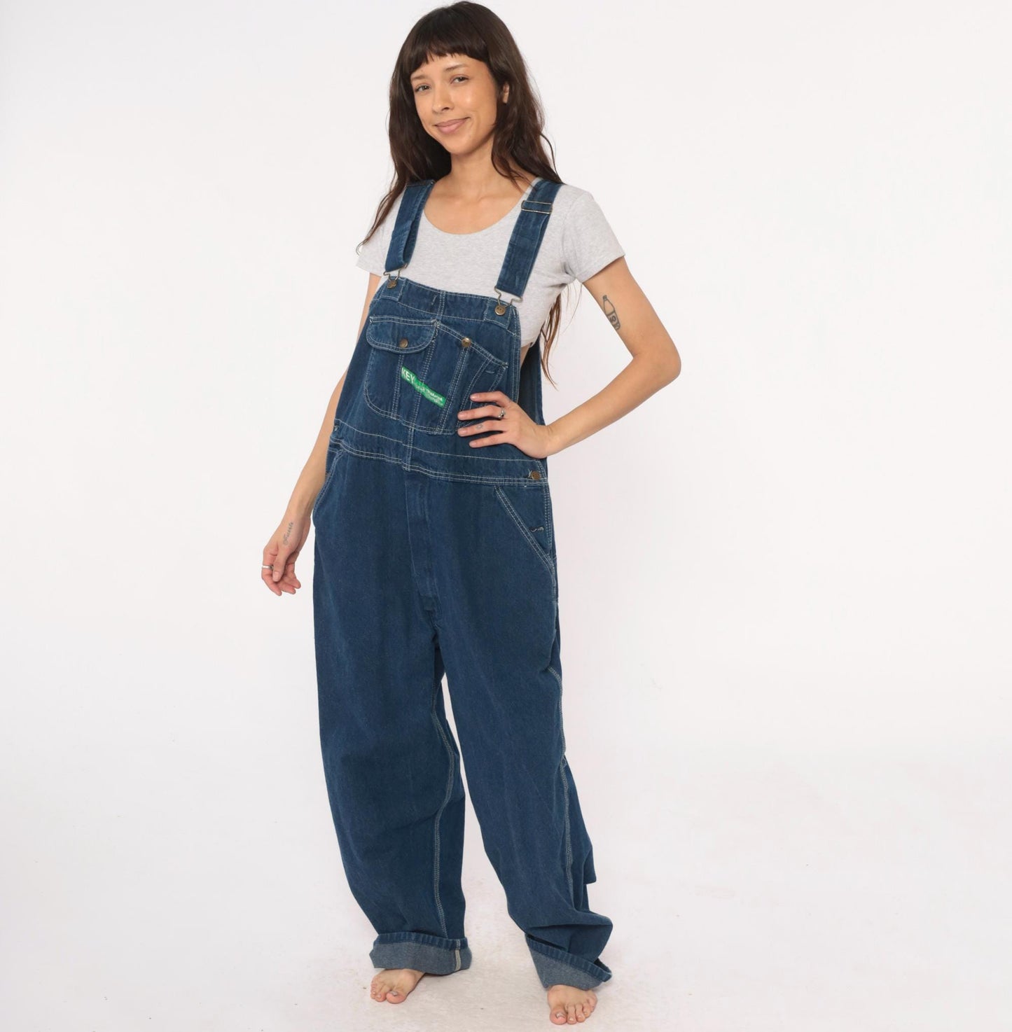 90s Key Imperial Navy Denim Overalls Cargo Pockets Utility Extra Large XL
