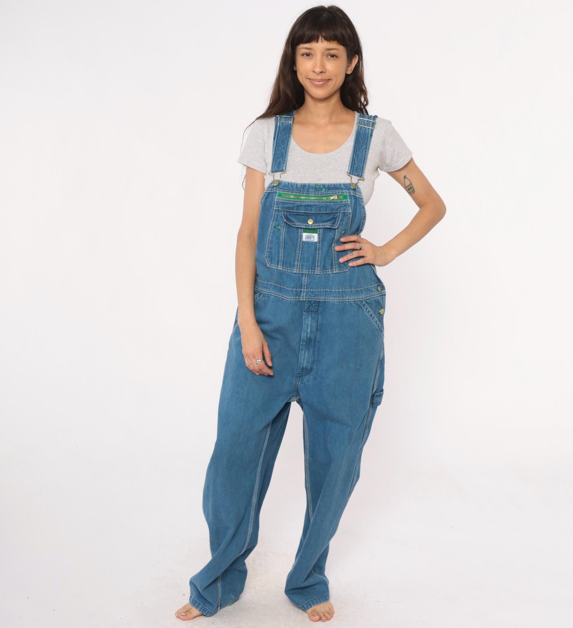 90s Liberty Denim Overalls Medium Blue Wide Leg Carpenter Unisex Small