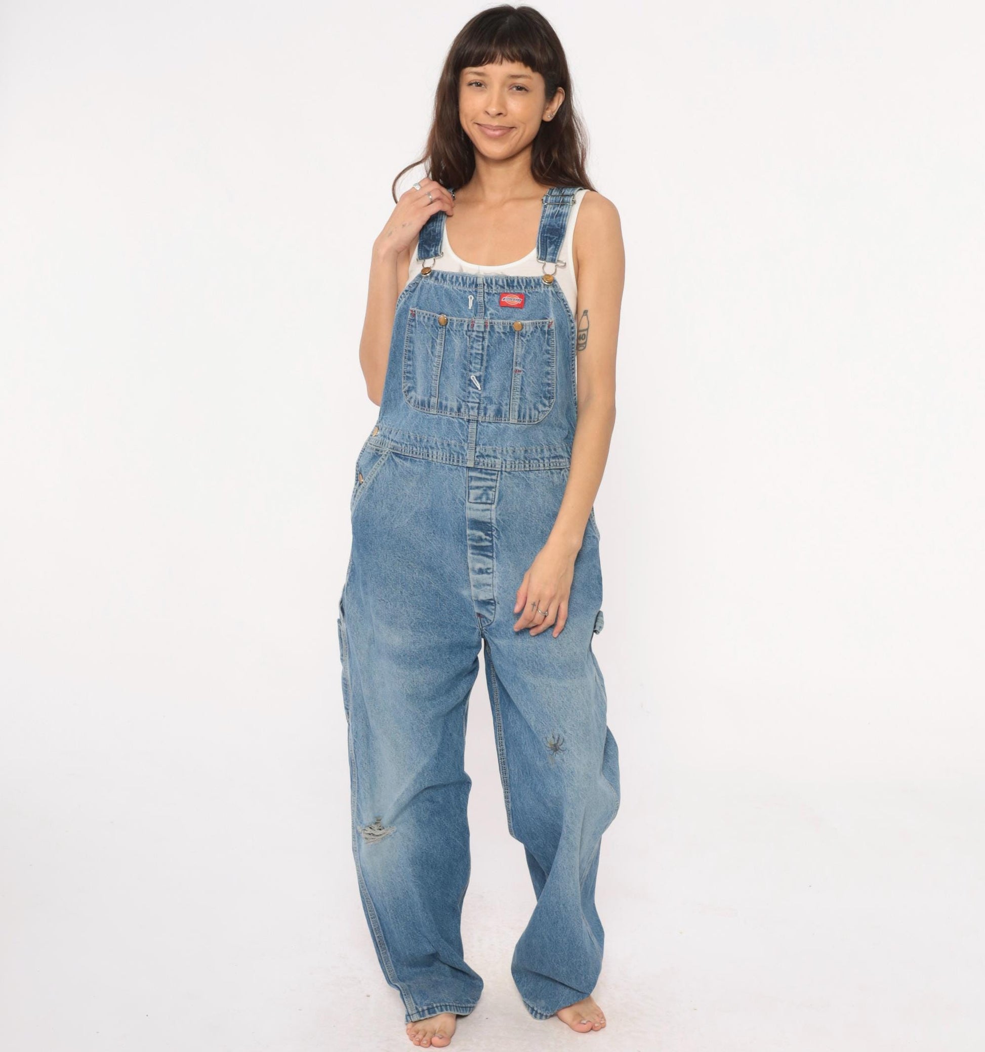Dickies Denim Overalls 90s Baggy Blue Workwear Bib Pants 38 x 32