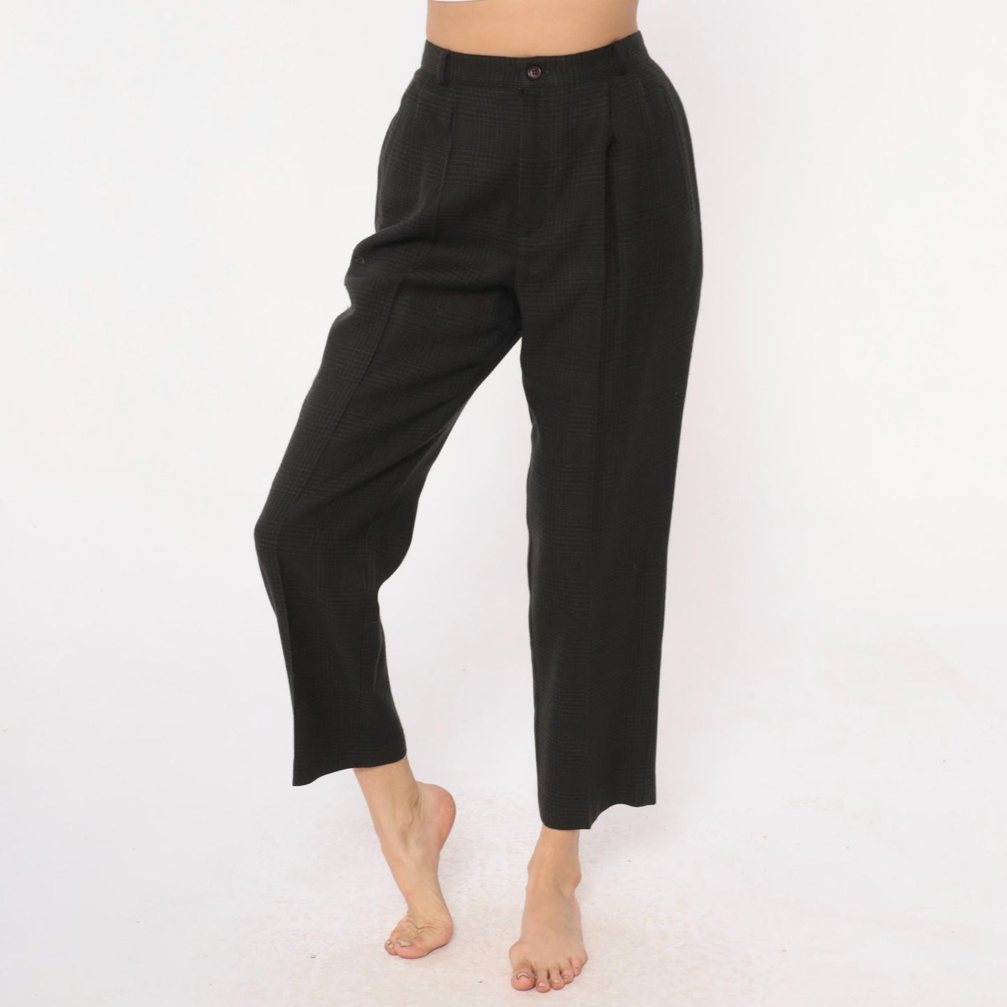 80s Chelsea Campbell Wool Trousers Blue High Waisted Pleated Tapered Medium