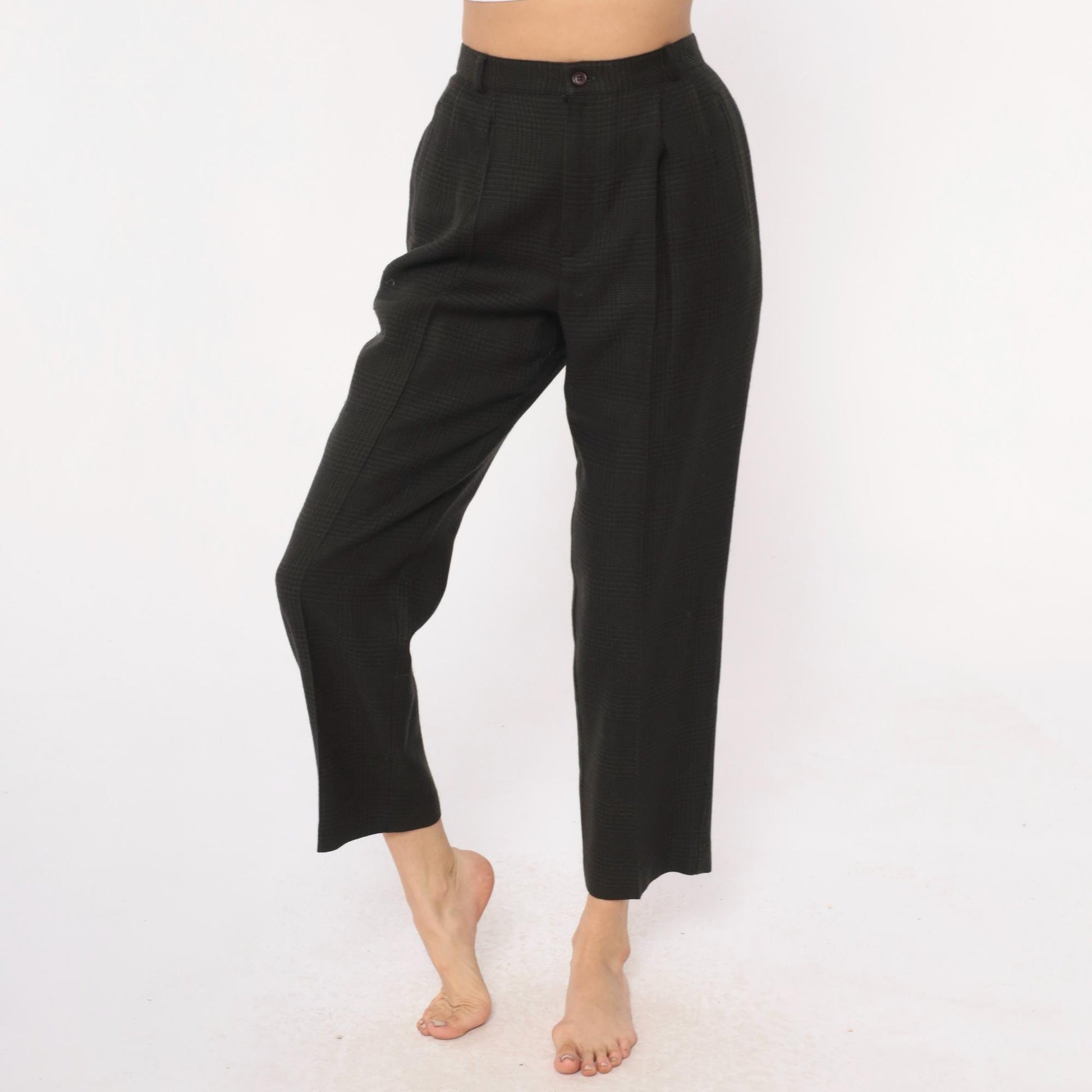 80s Chelsea Campbell Wool Trousers Blue High Waisted Pleated Tapered Medium