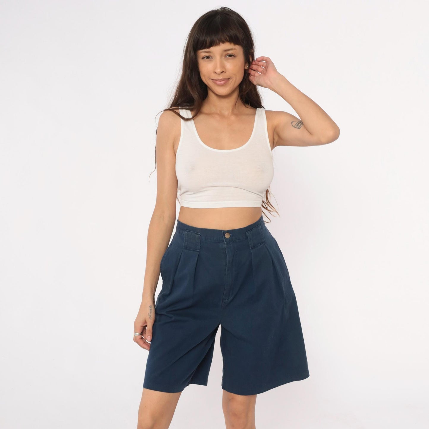 80s Palmetto's Navy Pleated High-Waist Shorts Small S