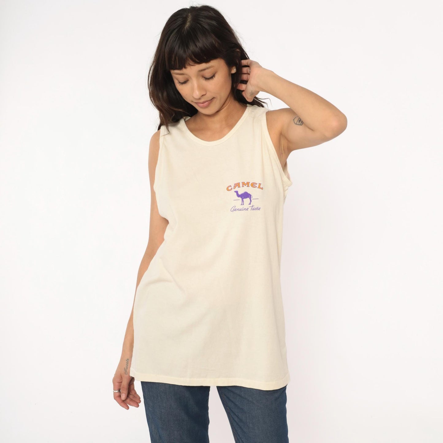 90s Camel Cigarettes Graphic Tank Top Purple Cream Cotton Extra Large XL