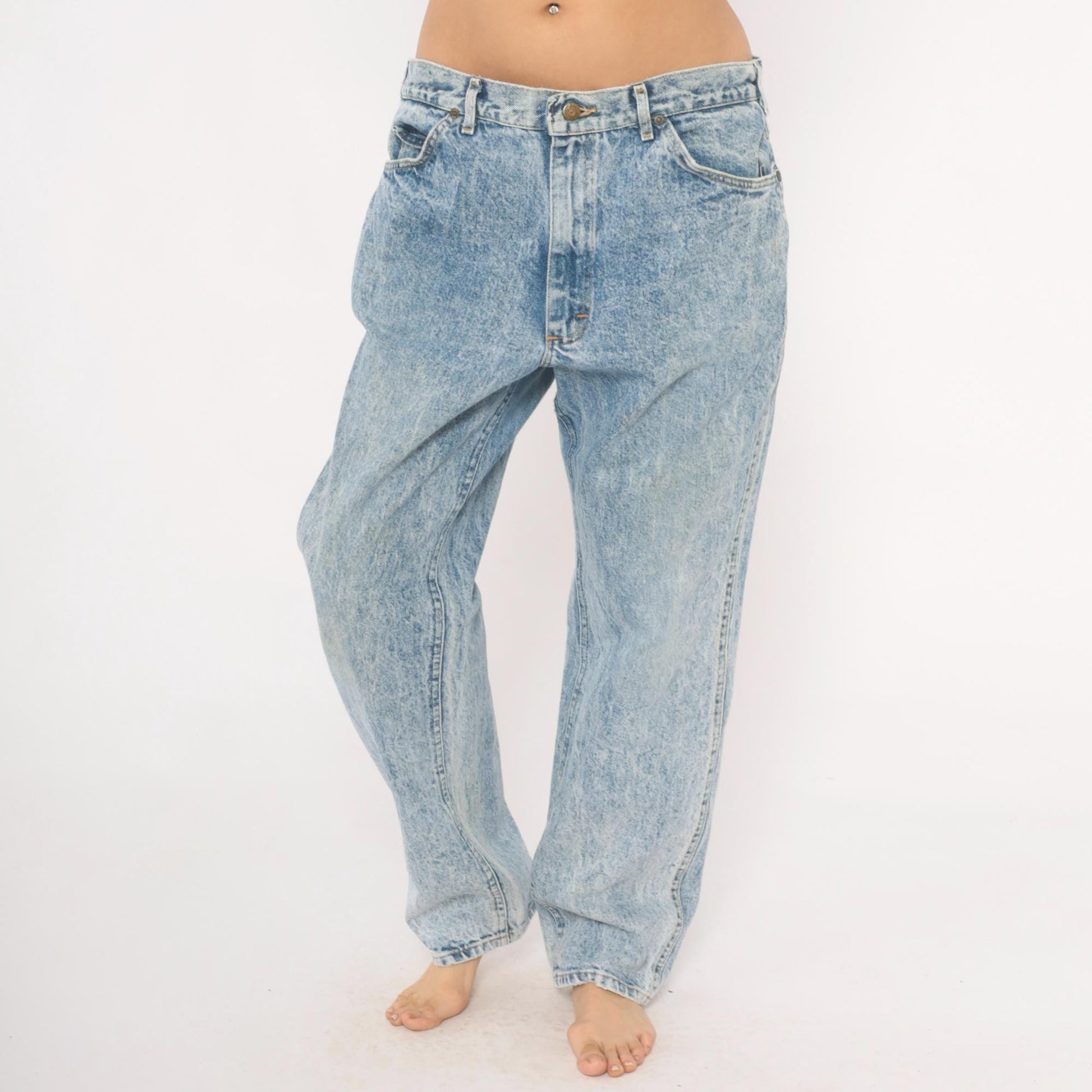 90s Lee Acid Wash Jeans Straight Leg Light Blue Stone Washed 38x32