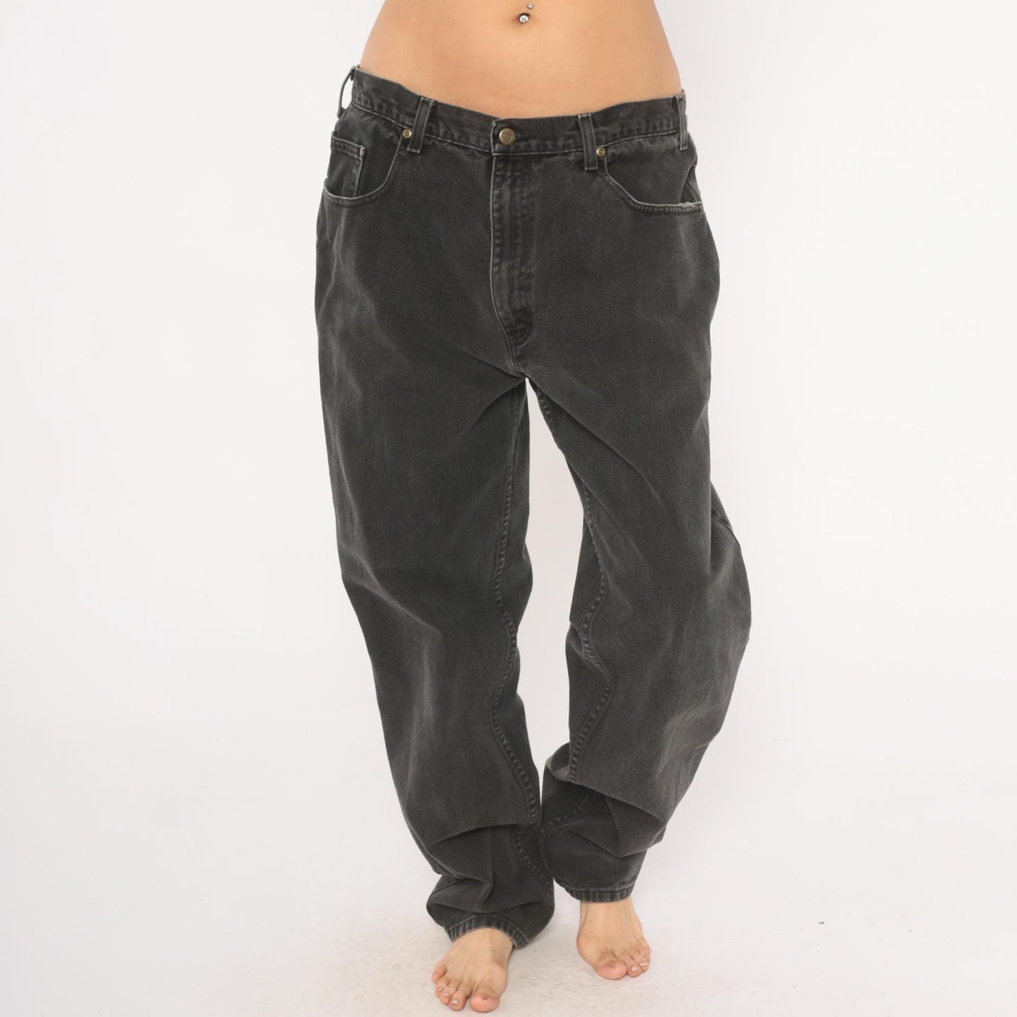 90s Eddie Bauer Faded Black Denim Jeans Straight Leg Relaxed Fit 38x34