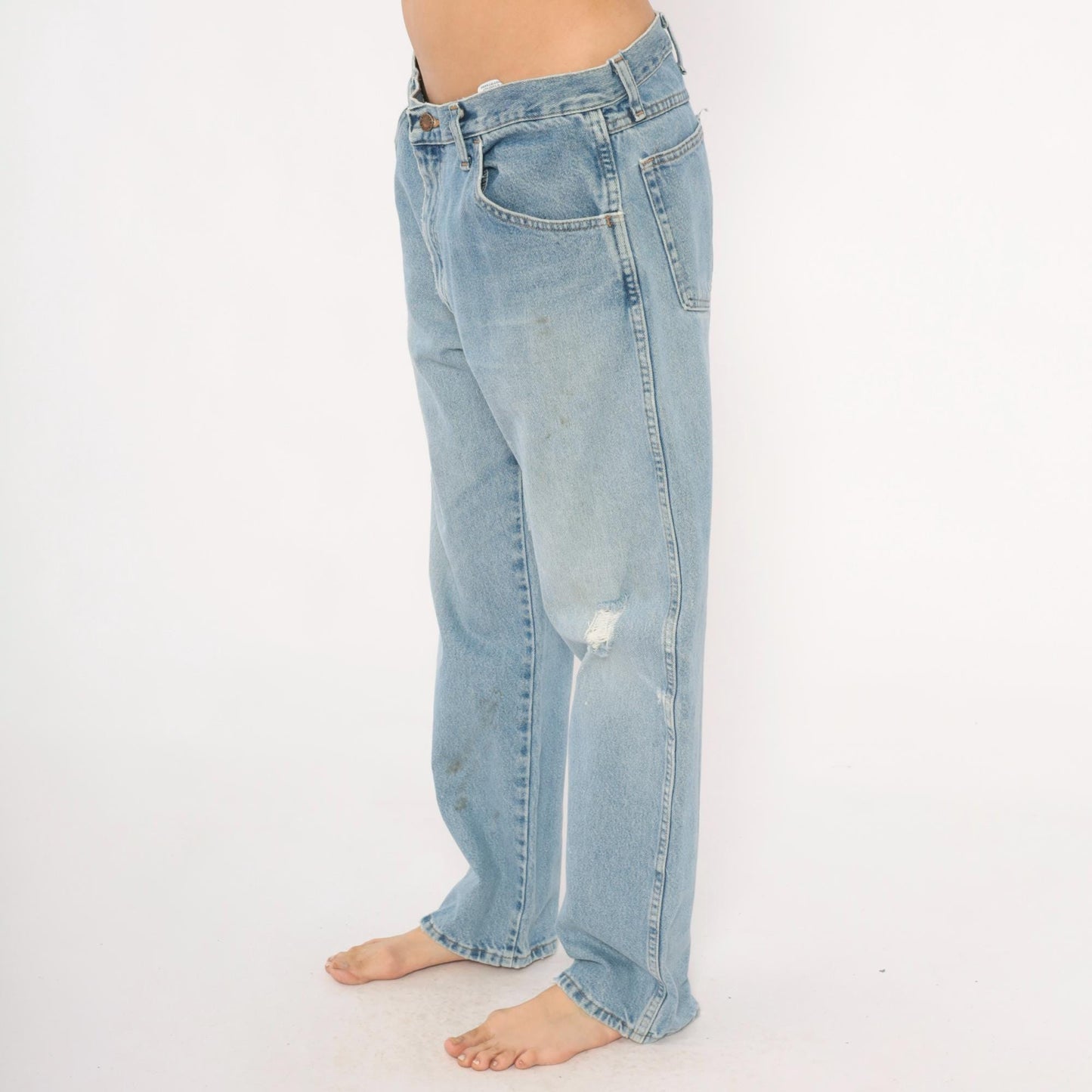 00s Rustler Light Wash Straight Leg Jeans Distressed Blue Denim 36x30