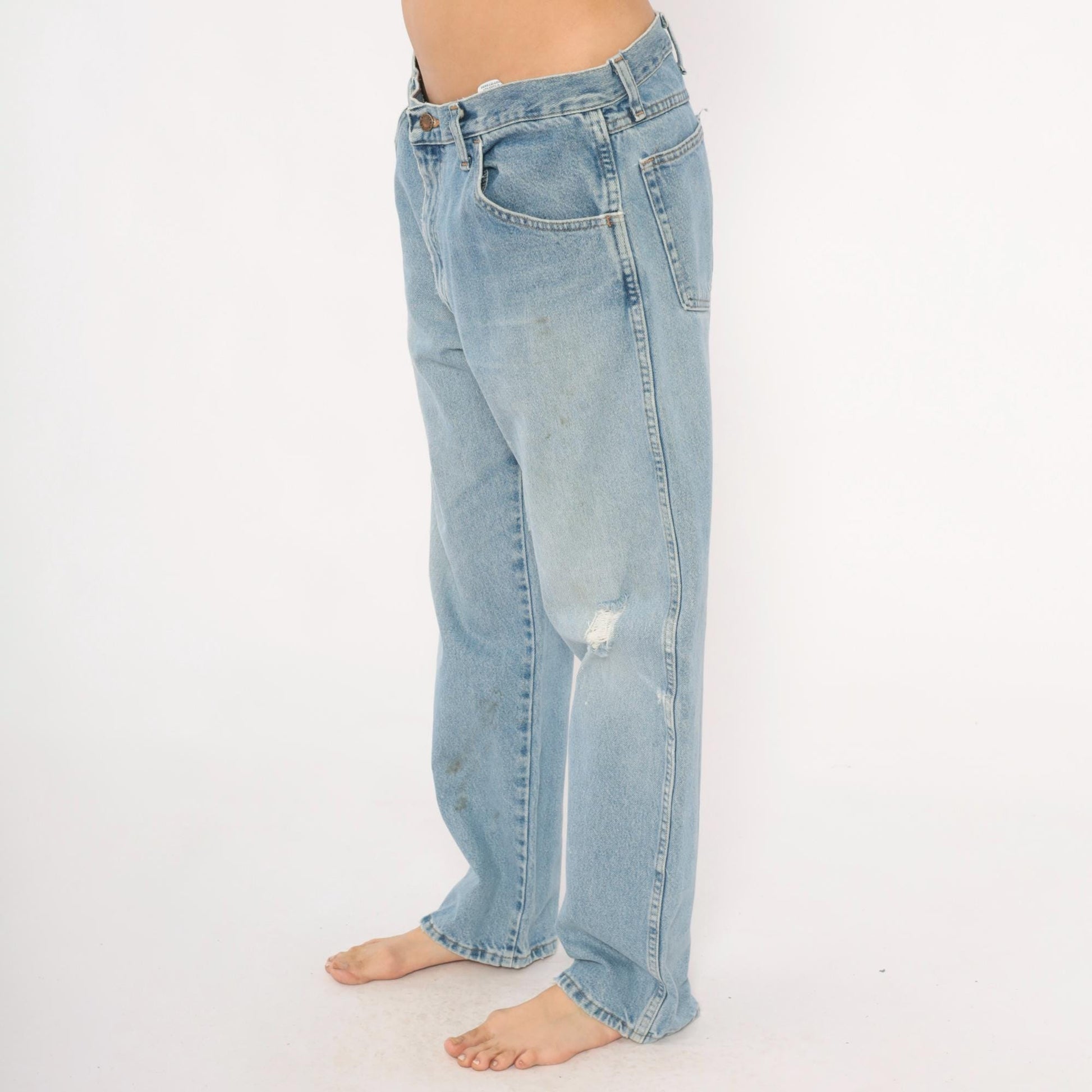 00s Rustler Light Wash Straight Leg Jeans Distressed Blue Denim 36x30