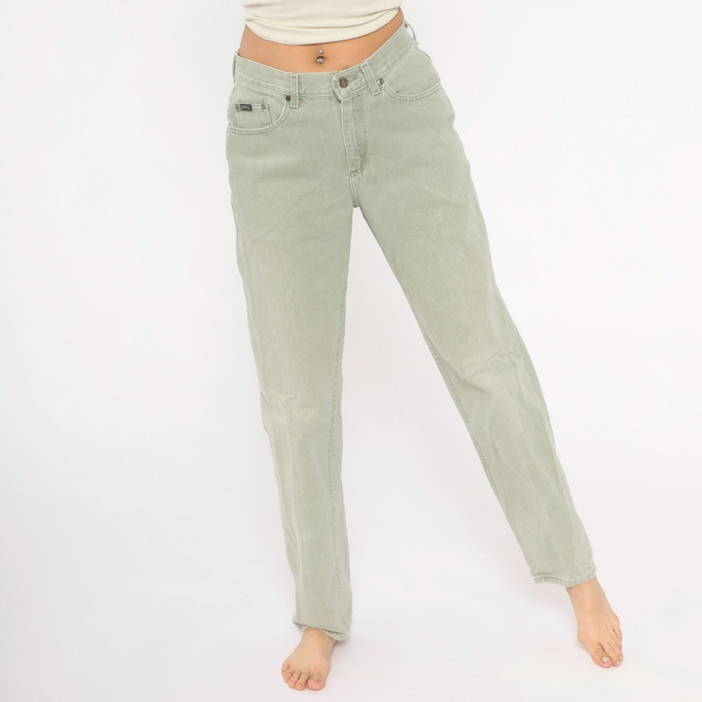 90s Riders Sage Green High-Waisted Mom Jeans Tapered Straight Leg 30W