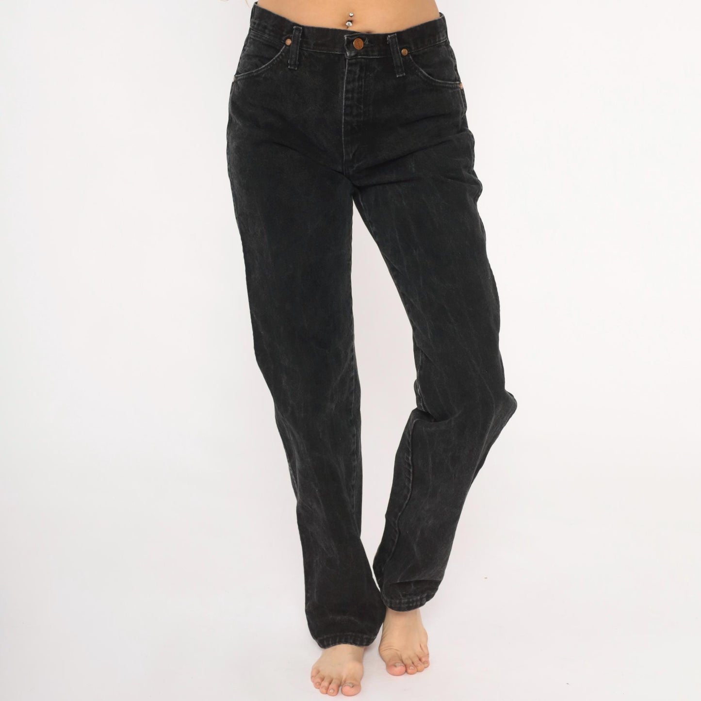 90s Wrangler Black Faded Straight Leg High Rise Jeans Cotton Small S